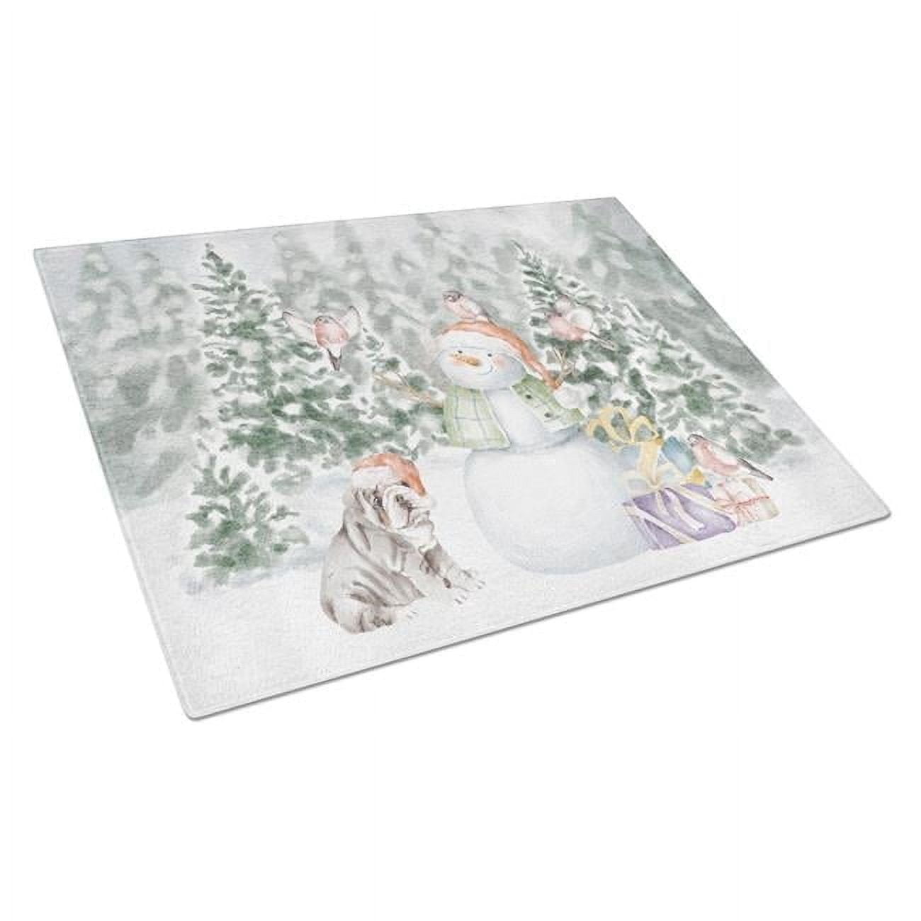 Bulldog Puppy Chocolate with Christmas Presents Glass Cutting Board Large 12 in x 15 in
