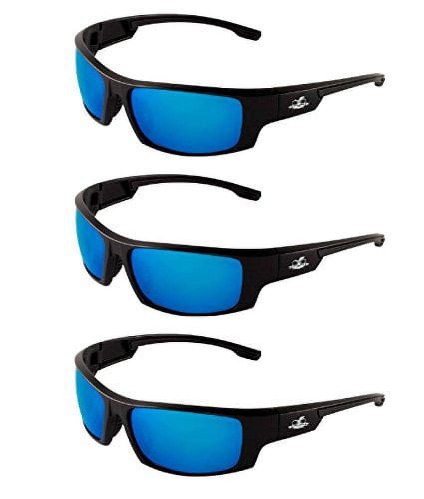 Bullhead Safety Eyewear BH95129AF Dorado, Shiny Black Frame, Polarized Blue Lens (3 Pairs)