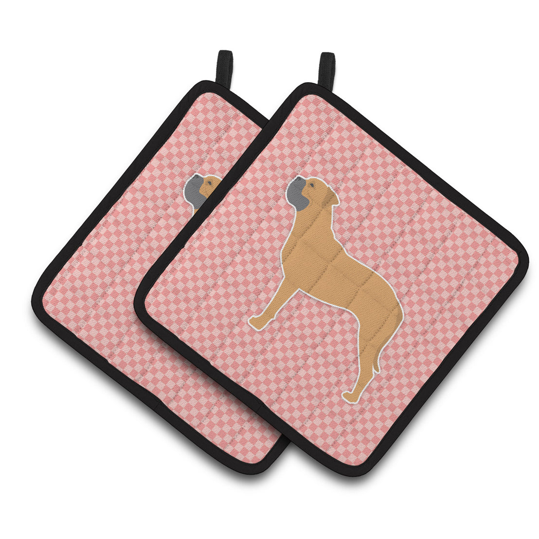 Bullmastiff Checkerboard Pink Pair of Pot Holders