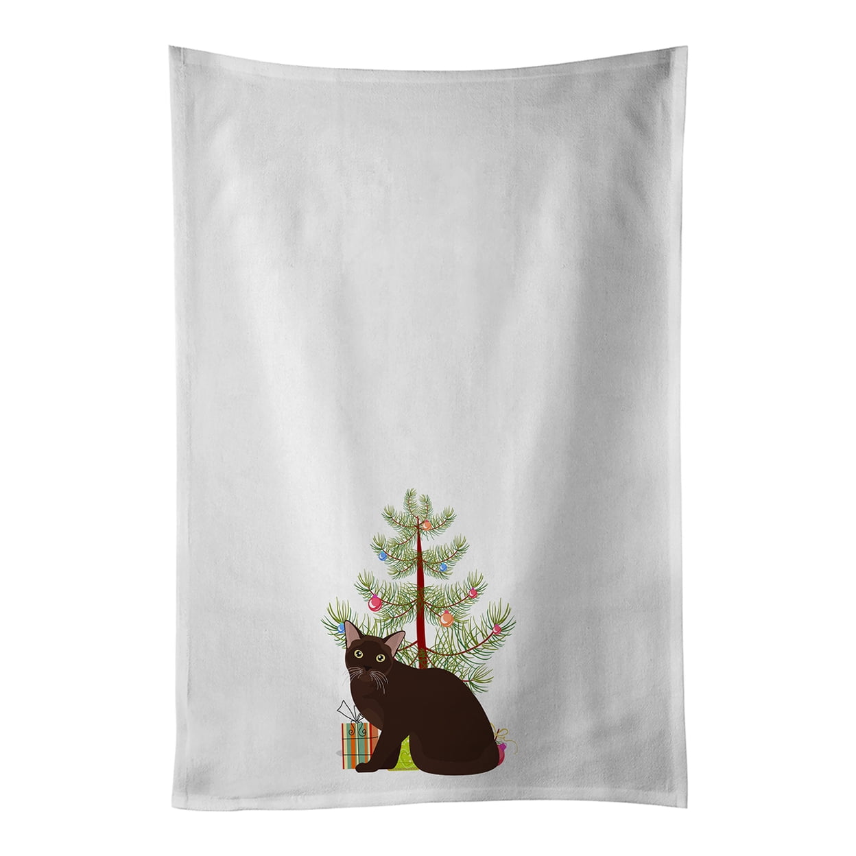 Burmese Style 1 Cat Merry Christmas White Kitchen Towel Set of 2 Dish Towels