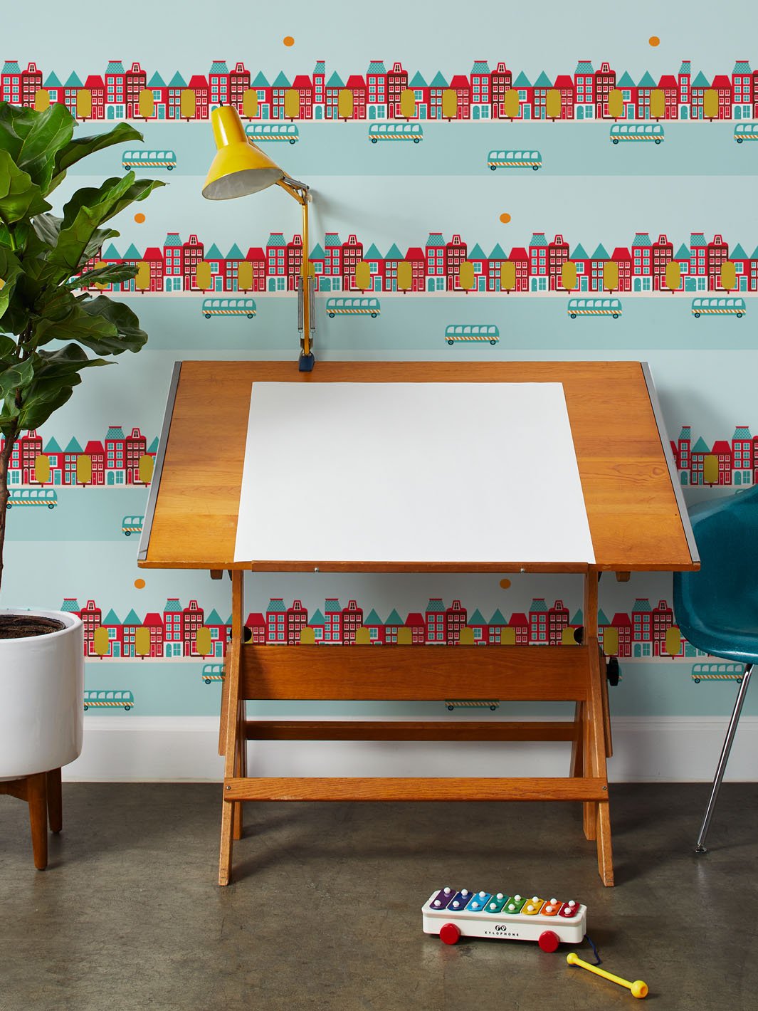 Bus Route Removable Vinyl Wallpaper by Fisher-Price - Red
