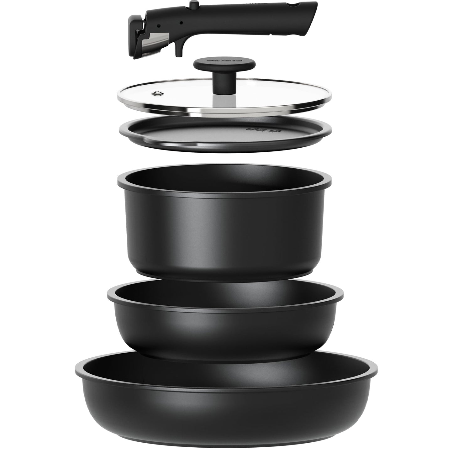 Carote Nonstick Detachable Pots and Pans Set, 6 Pieces Induction Cookware Set, Oven/Dishwasher Safe, Easy for Storage, Black