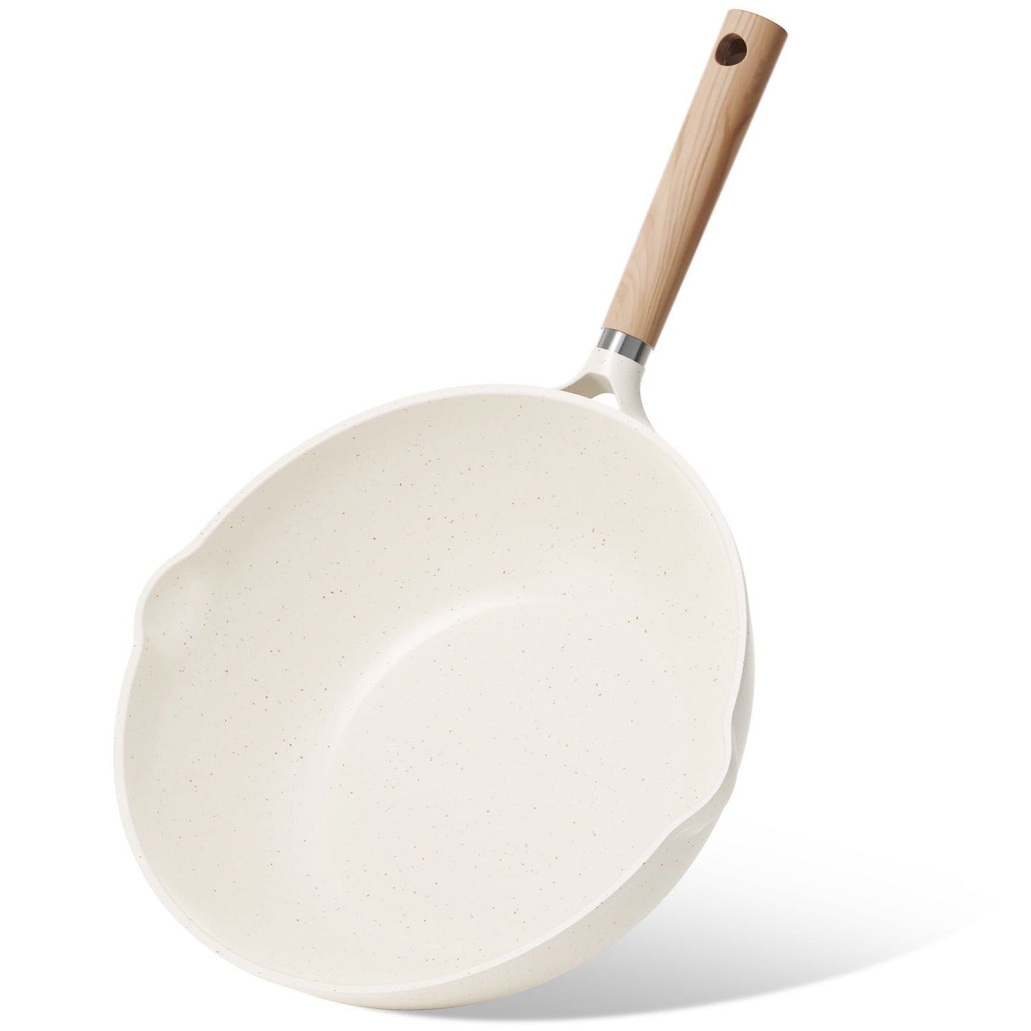 Carote Nonstick Wok with Induction 12" Non-Stick Saute Pan, All Stoves Compatible, Bon Appetit, White Granite, 5.8QT