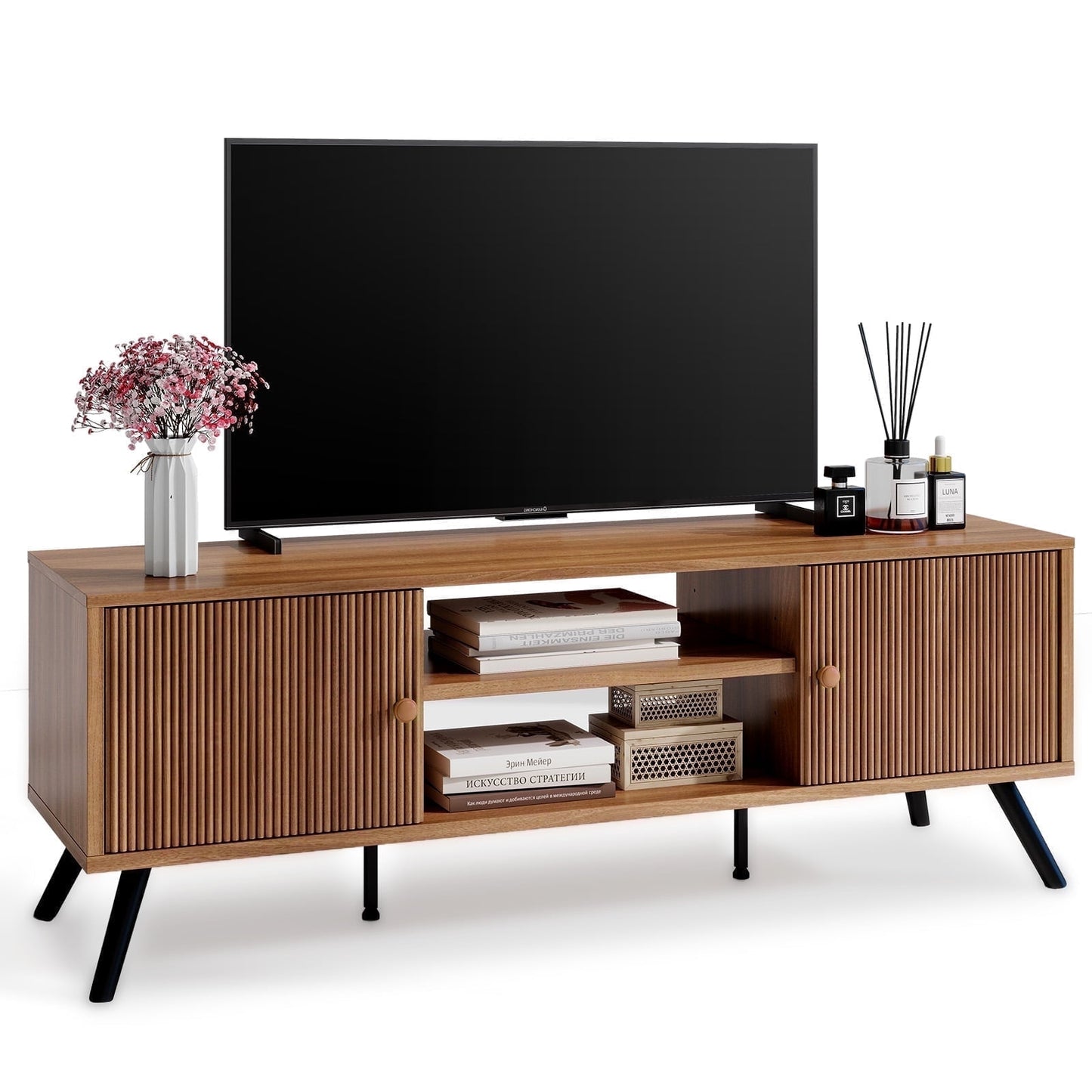 LUCKLIIFE 53" TV Stand for 55" -65" TVs, Mid Century Modern Entertainment Center for Living Room