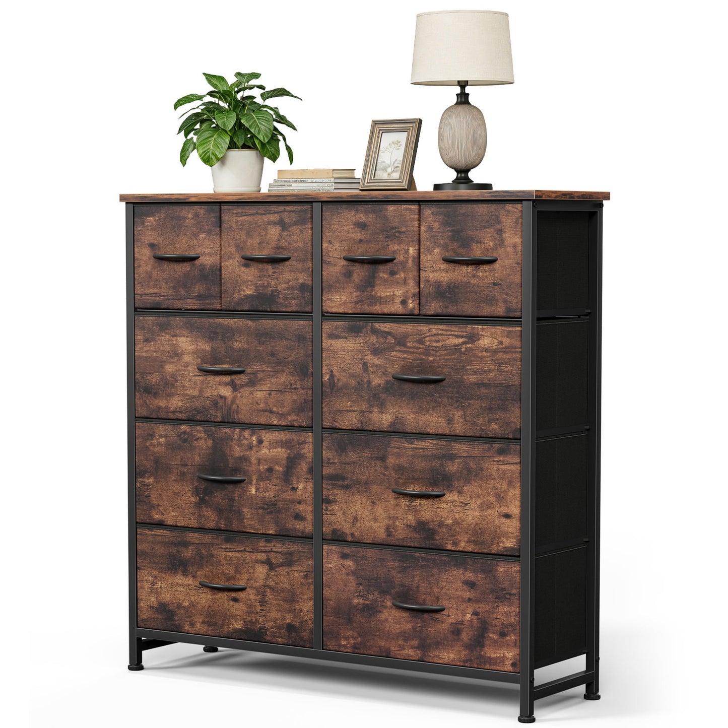 CONCETTA 10-Drawer Fabric Dresser, Large Storage Tower for Bedroom, Closet, Living Room, Rustic Brown