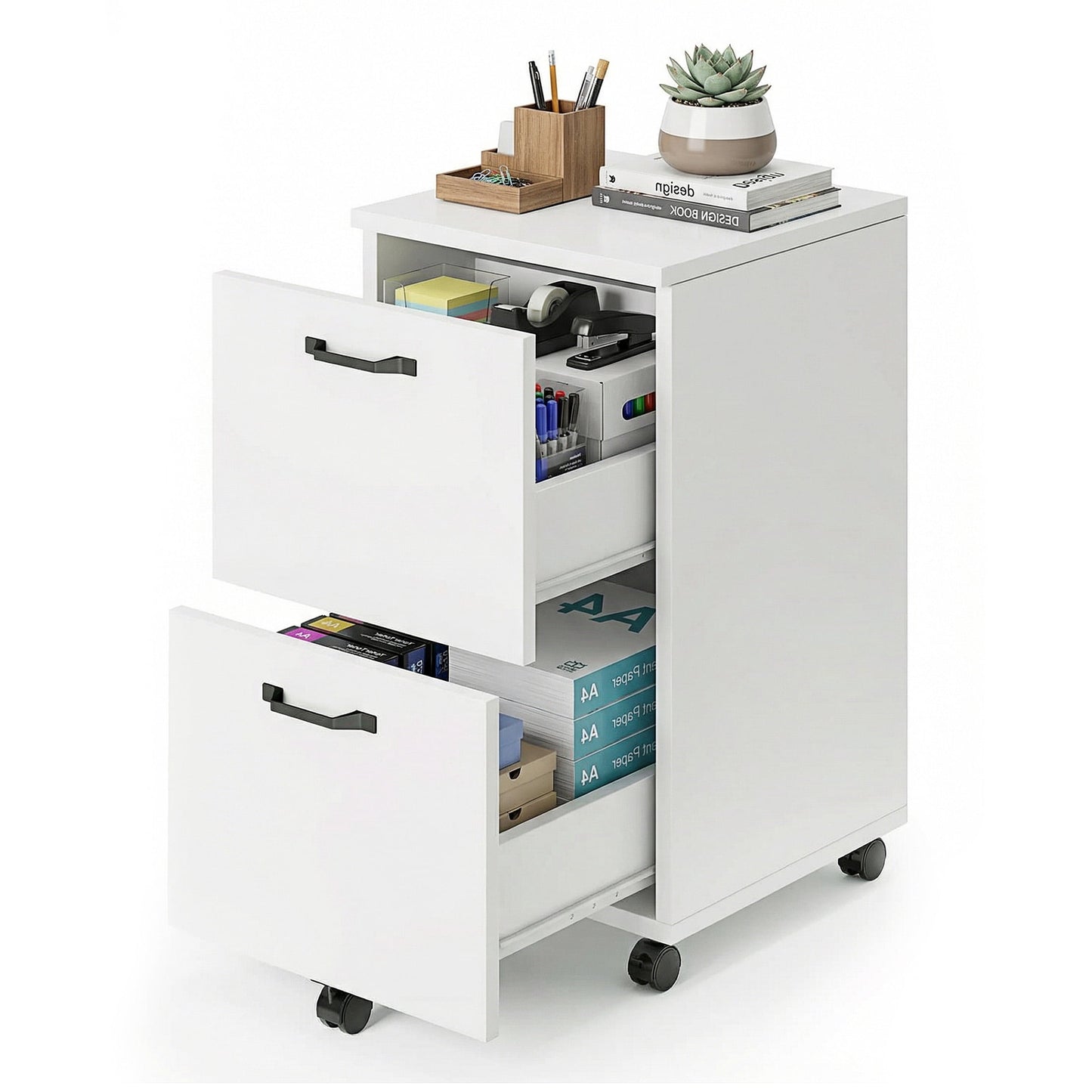 CONCETTA 2-Drawer Rolling File Cabinet with Lockable Wheels, Printer Stand with Storage for Home Office,White