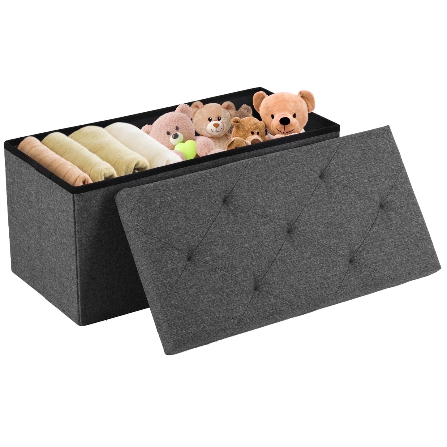 CONCETTA 30" Storage Ottoman Bench– Foldable Fabric Stool with Storage, 660 lb Capacity, for Bedroom, Living Room, Entryway, Gray