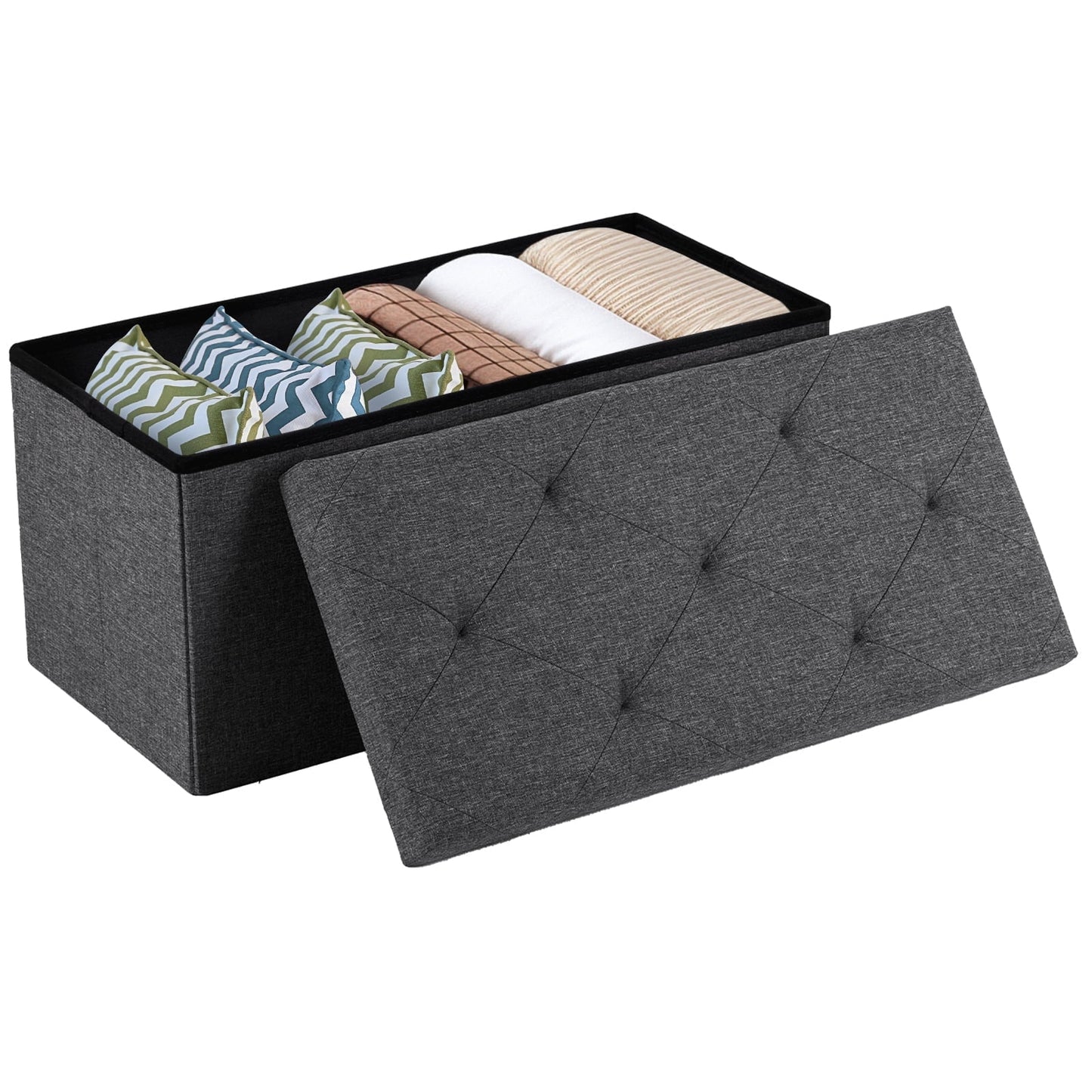 CONCETTA 30" Storage Ottoman Bench, Foldable Storage Chest, End of Bed Foot Stool with Padded Seat, Bedroom Bench, Support 660lbs, Gray