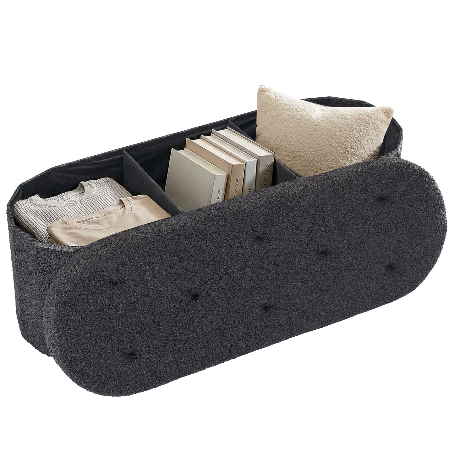 CONCETTA 43in Ottoman with Storage, Folding Foot Rest for Living Room & Bedroom, Versatile Home Bench, Black