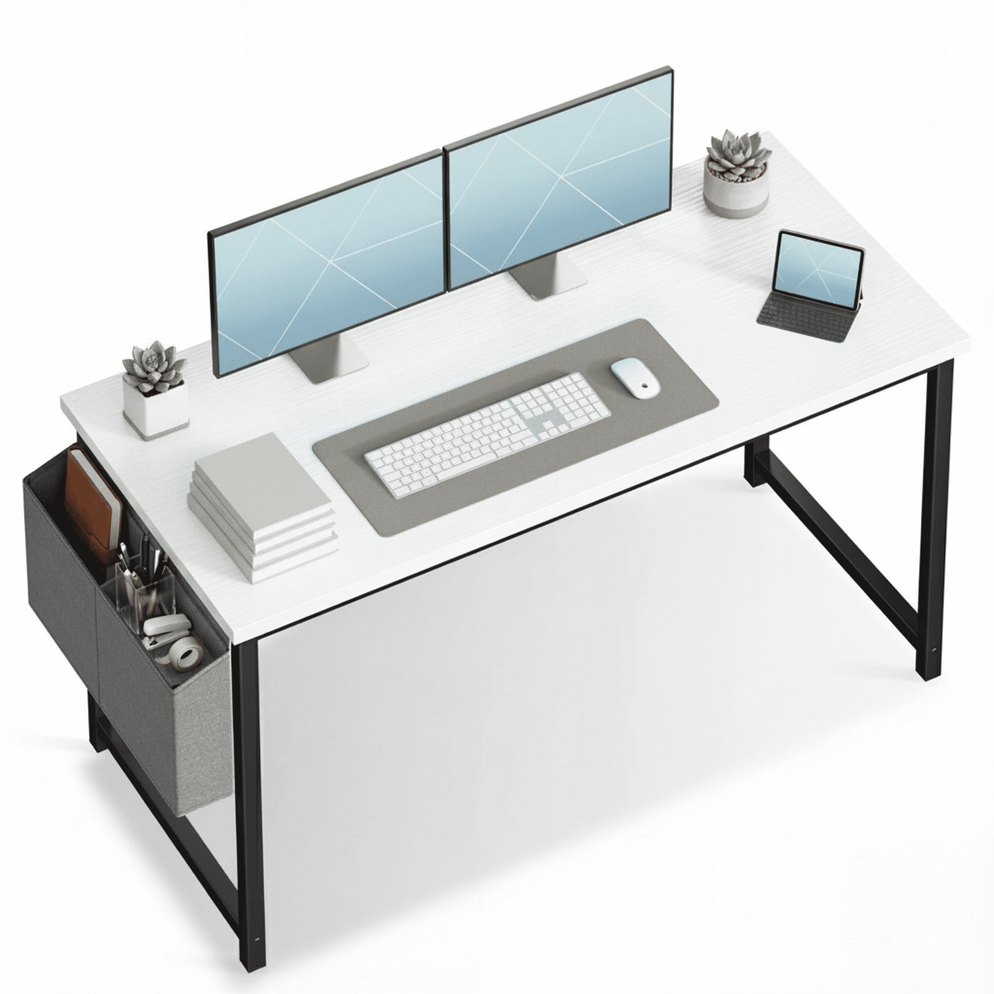 CONCETTA 55 Inch Computer Writing Desk with Storage Bag, Steel Frame for Home Office Study, White