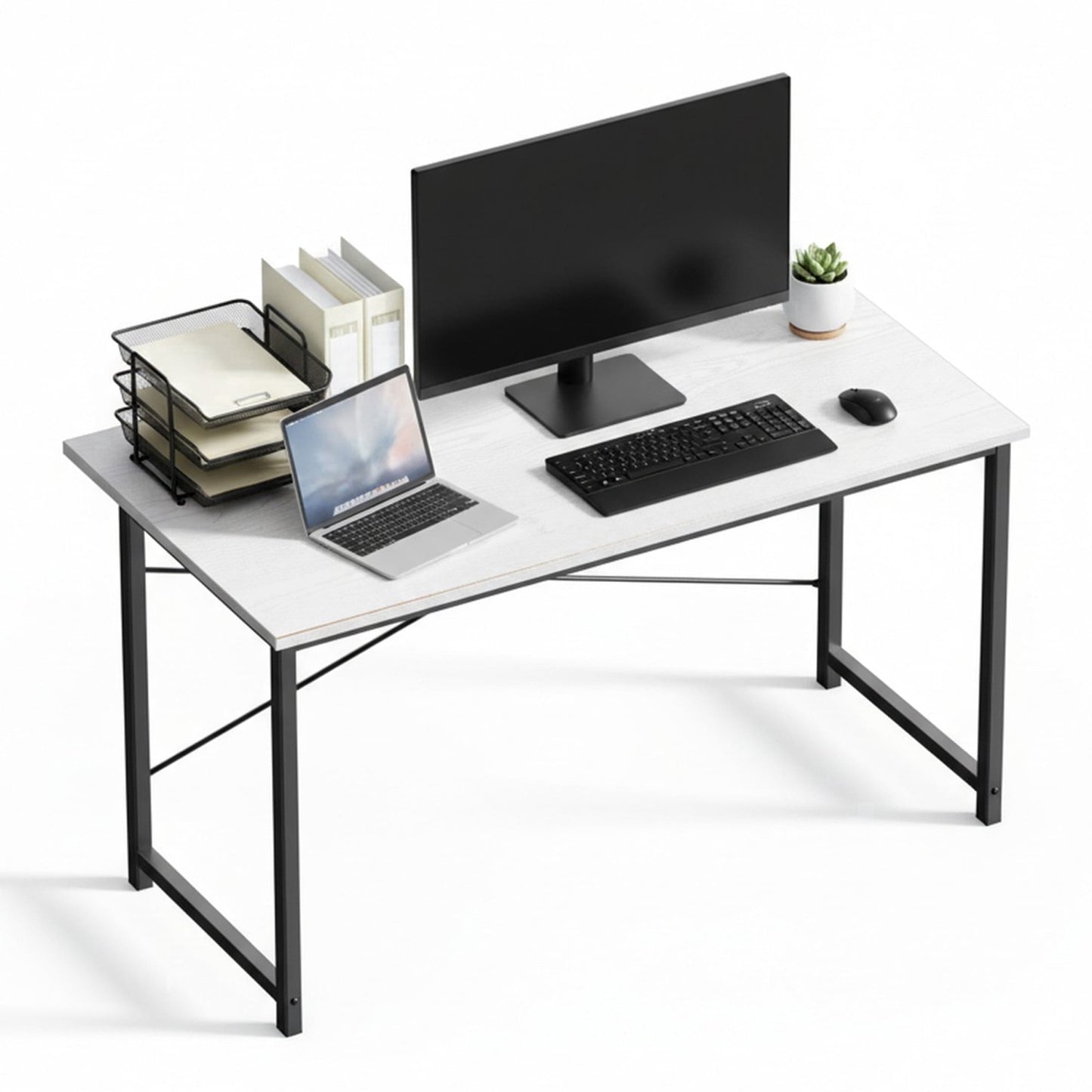 CONCETTA 55in Computer Office Desk, Writing Table for Small Spaces, Modern Style Home Office Desk, White