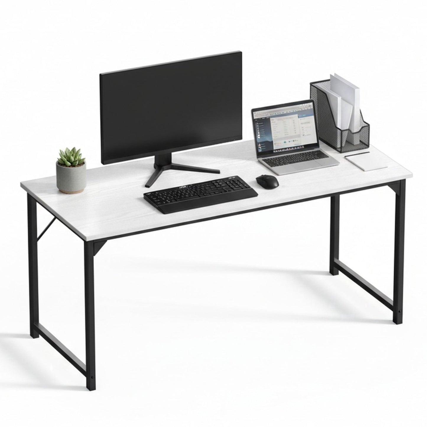 CONCETTA 63in Computer Office Desk, Writing Table for Small Spaces, Modern Style Home Office Desk, White