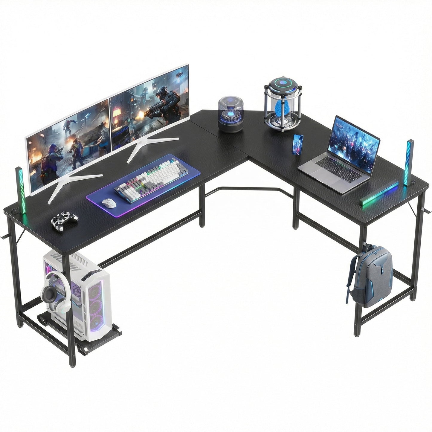 CONCETTA 66†L Shaped Computer Desk with Movable CPU Stand, Corner Desk for Save Space, Home Office, Black