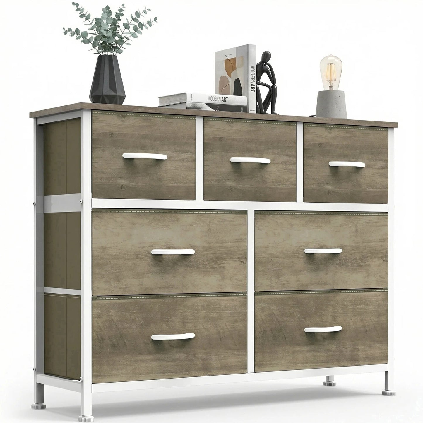 CONCETTA 7-Drawer Fabric Dresser Storage Chest for Bedroom, Closet, Storage Furniture for Adults, Oak