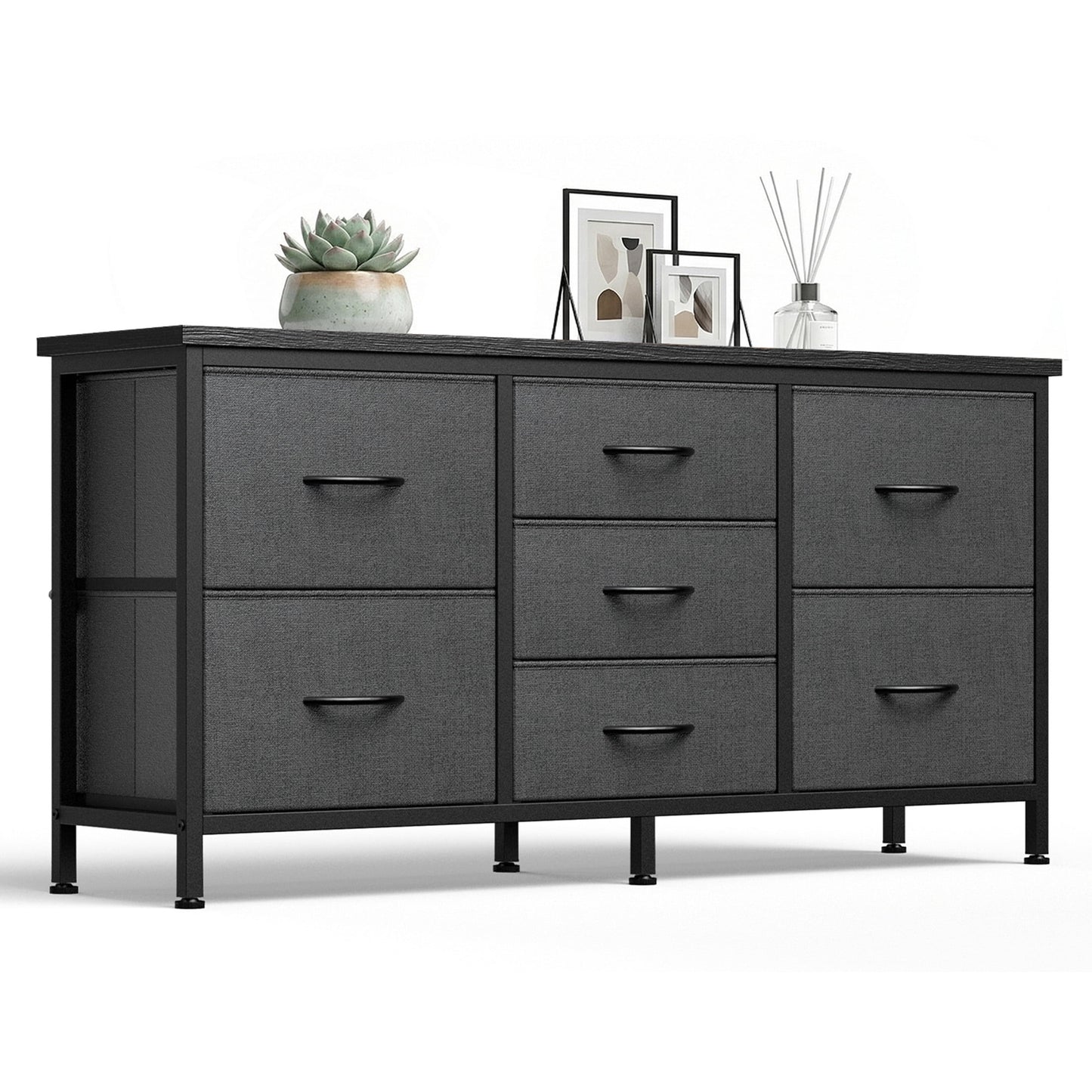 CONCETTA 7 Drawer Storage TV Dresser, Metal Frames Resist Deformation, Adjustable Feet Prevent Tipping, Accommodates TV Up to 55 inch, Suitable for Living Room,Gray