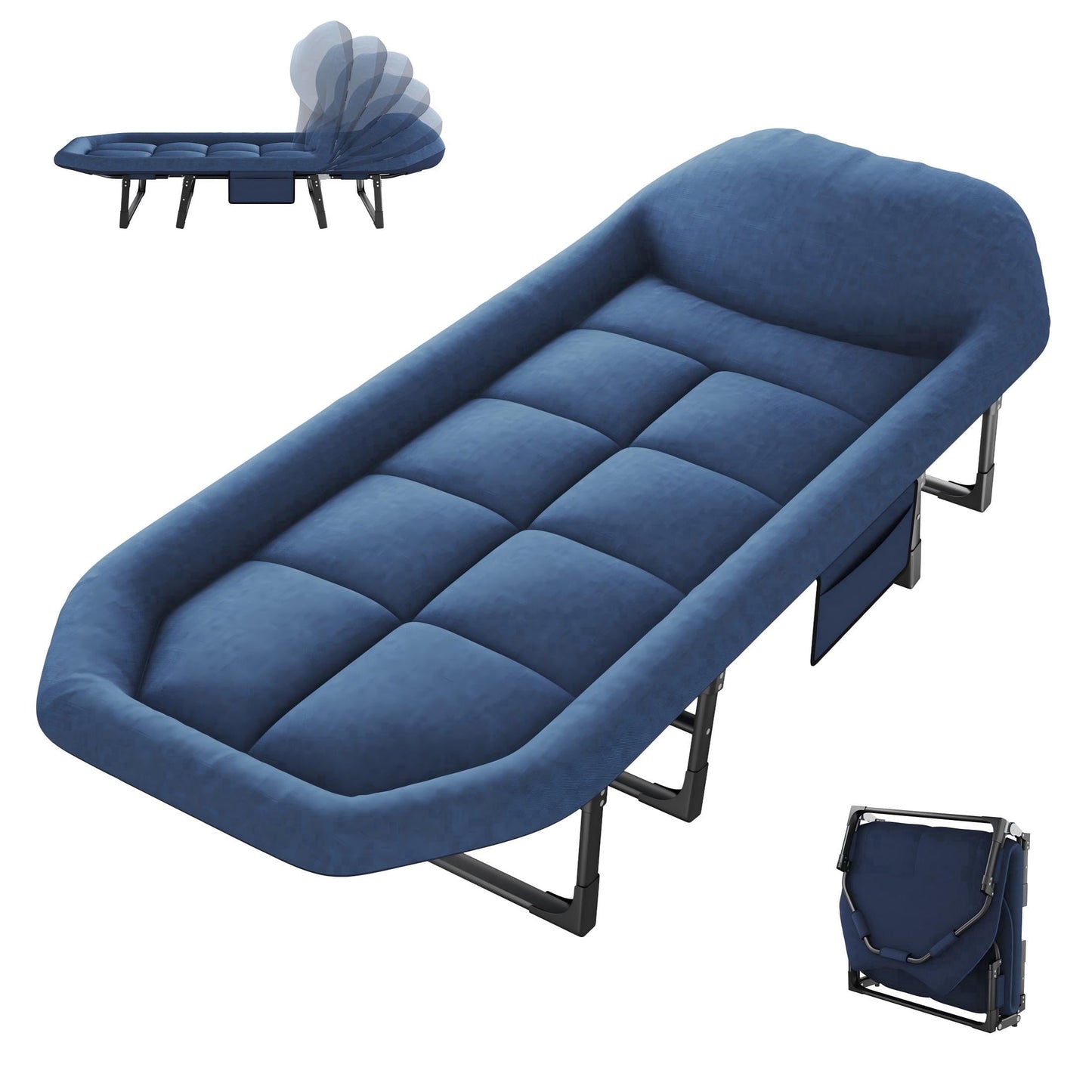 CONCETTA 71 Inch Camping Cot Extra Wide, Heavy-Duty Oxford Fabric, Portable Folding Sleeping Bed, Blue