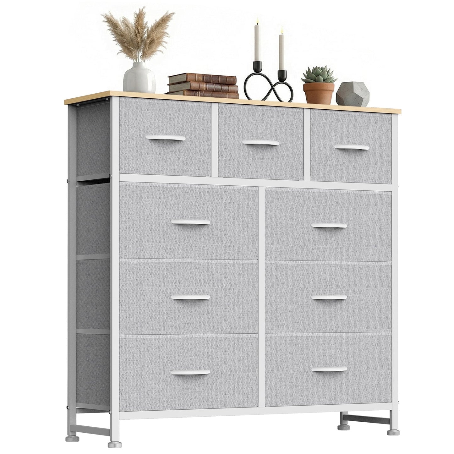 CONCETTA 9-Drawer Fabric Dresser Storage Chest for Bedroom, Closet, Storage Furniture for Adults, Light Gray
