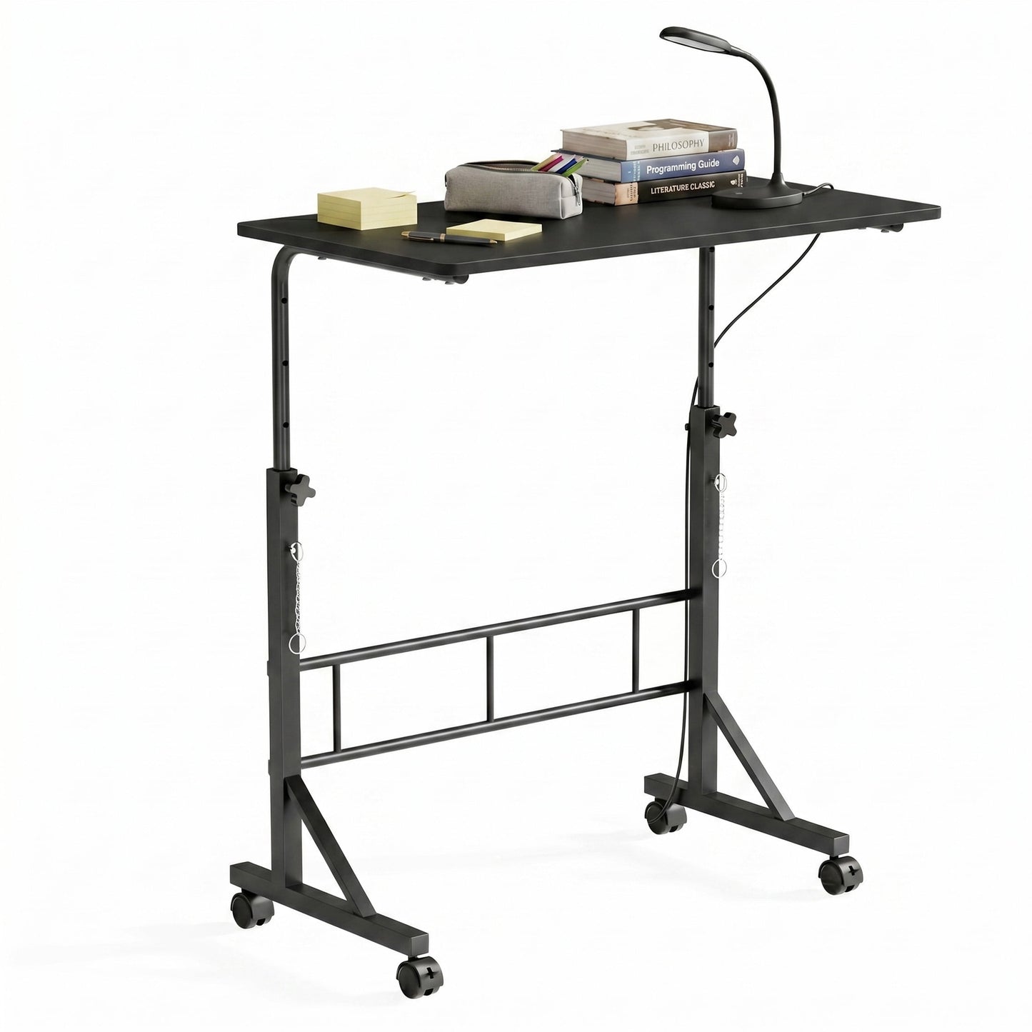 CONCETTA Adjustable Height Mobile Standing Desk with Wheels, 16"x31.5" Small Rolling Computer Desk for Home Office, Black