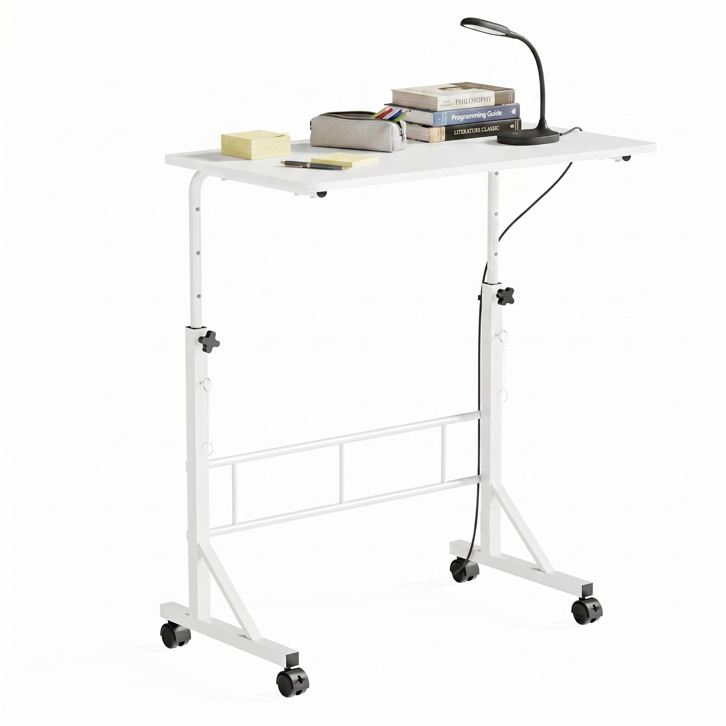 CONCETTA Adjustable Height Mobile Standing Desk with Wheels, 16"x31.5" Small Rolling Computer Desk for Home Office, White