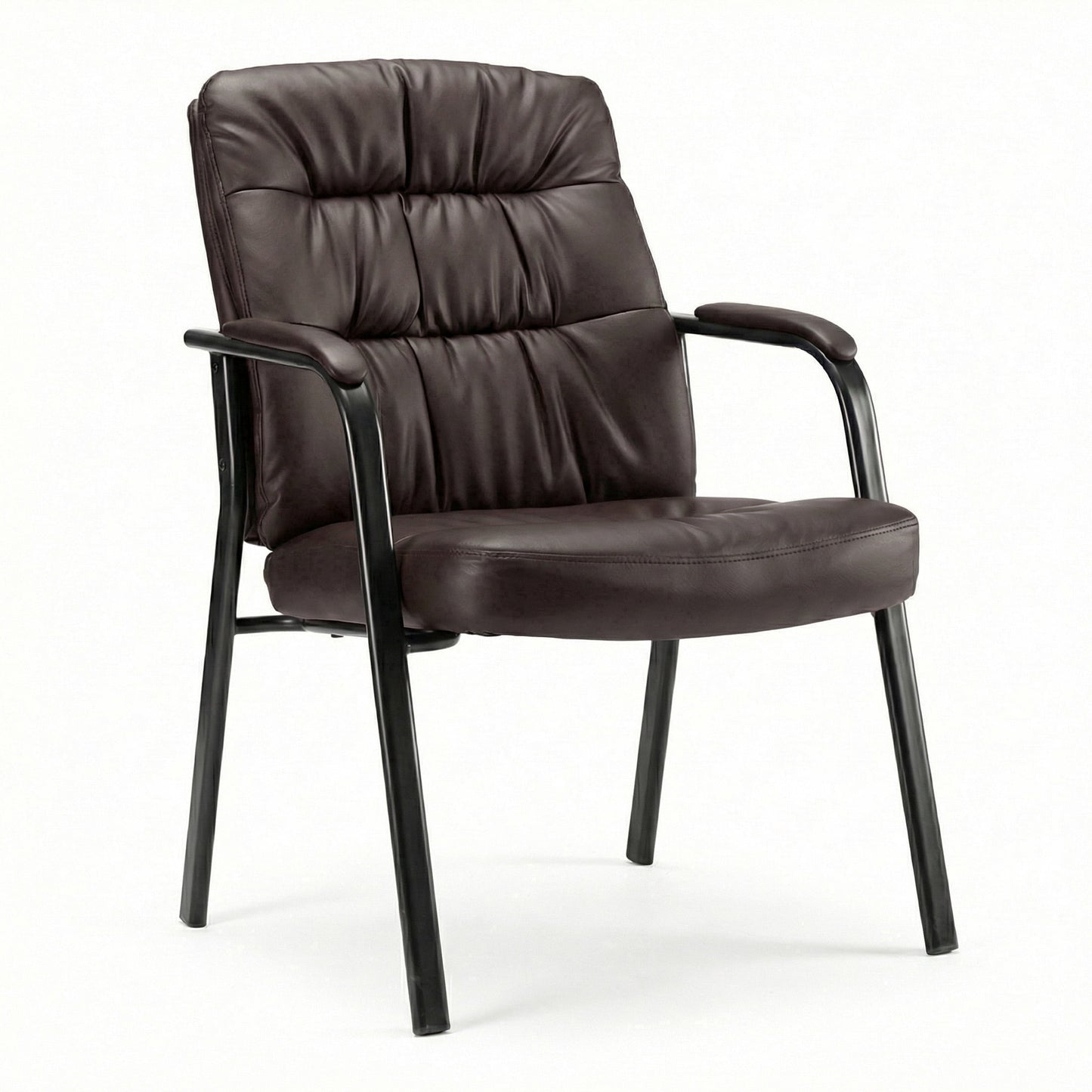 CONCETTA Big and Tall Guest Chair, Tufted Leather Heavy Duty Reception Chair with Padded Arms, for Office, Home, and Bedroom, Brown