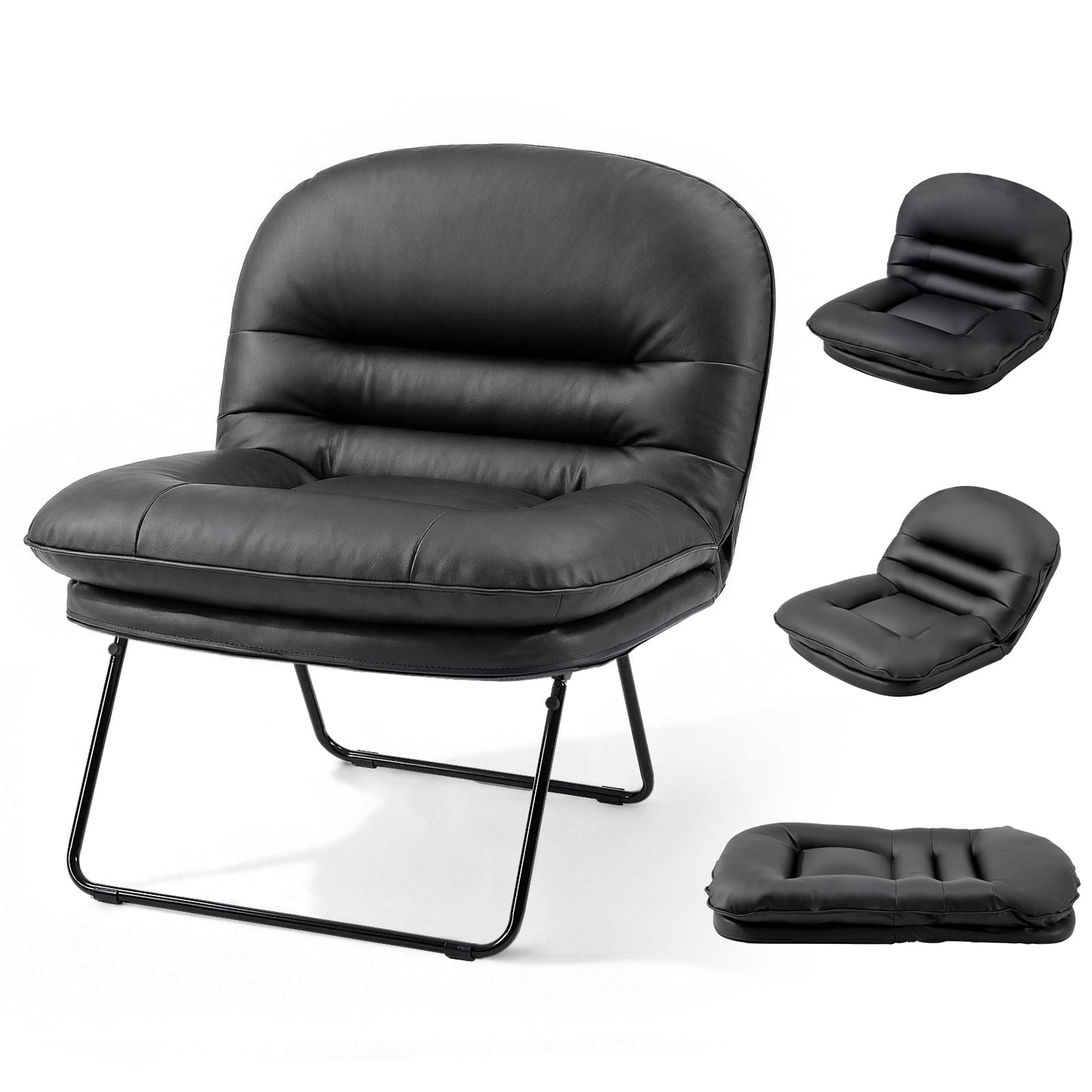 CONCETTA Casual Office Chair, Small Sofa Chair, Foldable Chair with Foldable Metal Frame for Living Room, Bedroom, Office, Black
