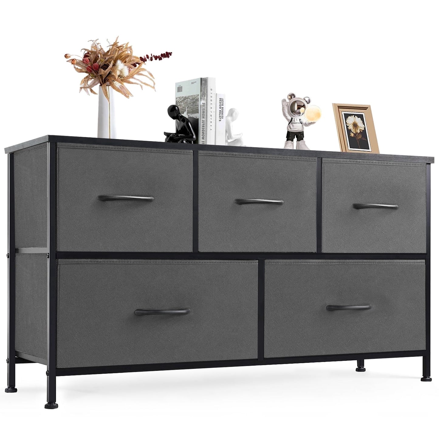 CONCETTA Dresser 5 Fabric Storage Drawer Dresser, TV Stand, Chest of Drawers for Bedroom, Closet, Entryway, Living Room, Gray