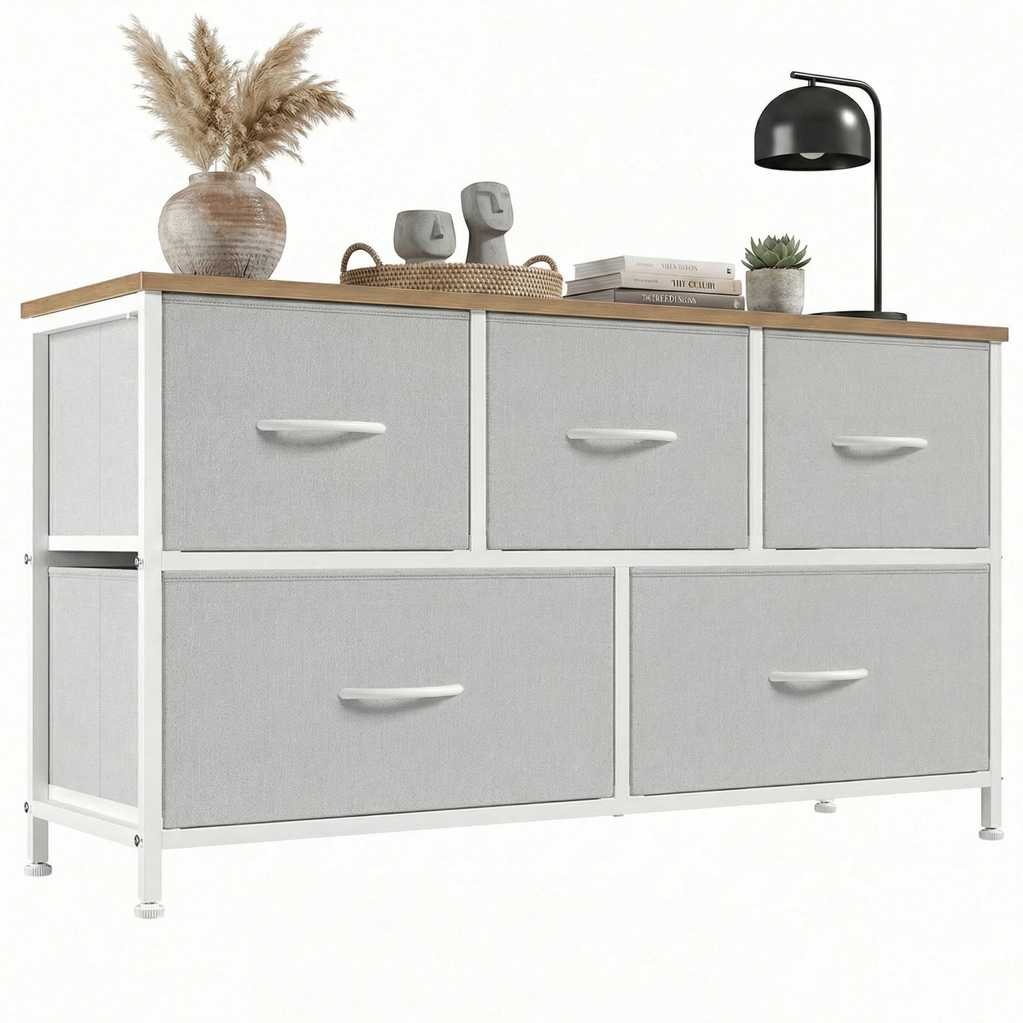 CONCETTA Dresser 5 Fabric Storage Drawer Dresser, TV Stand, Chest of Drawers for Bedroom, Closet, Entryway, Living Room, Light Gray