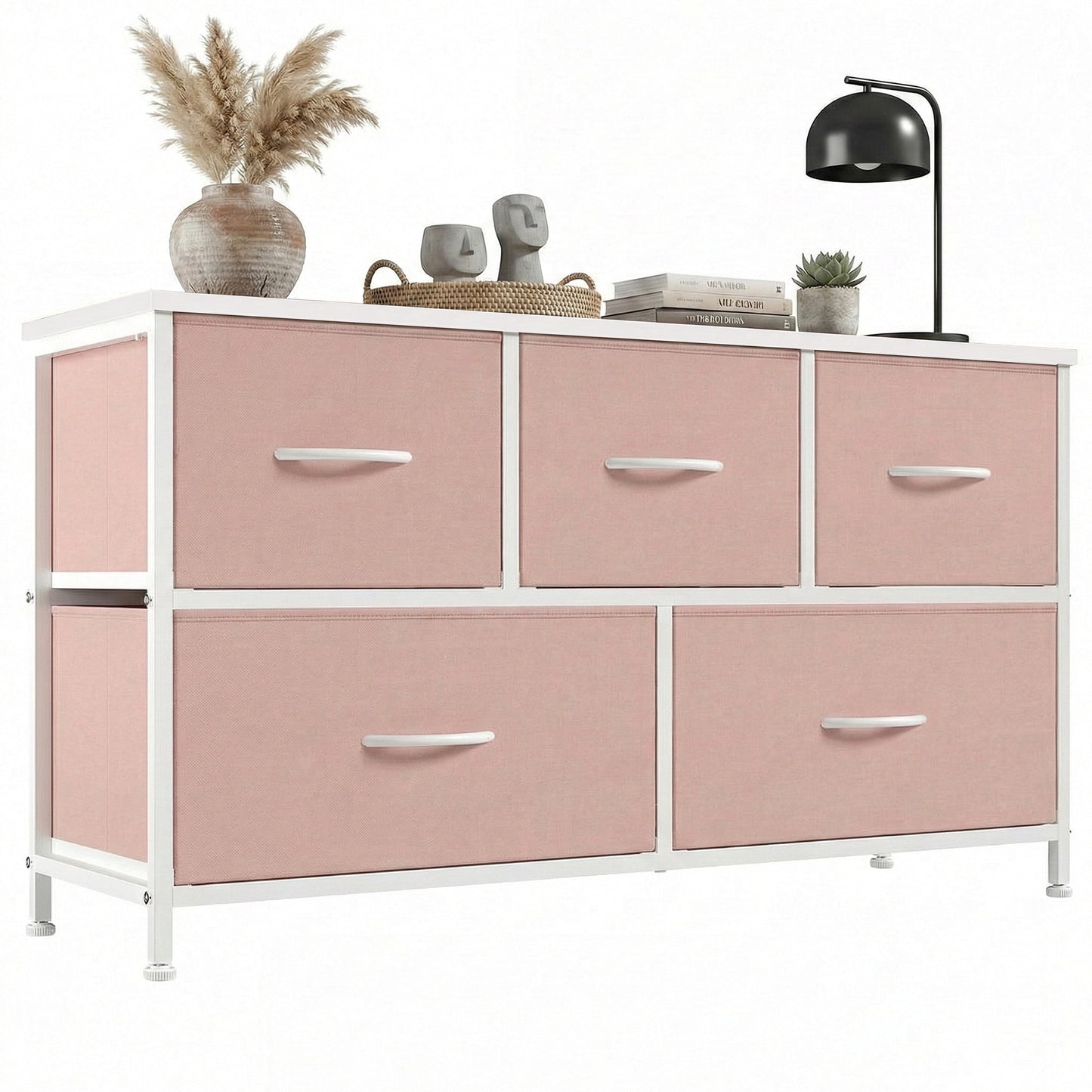 CONCETTA Dresser 5 Fabric Storage Drawer Dresser, TV Stand, Chest of Drawers for Bedroom, Closet, Entryway, Living Room, Floral Color