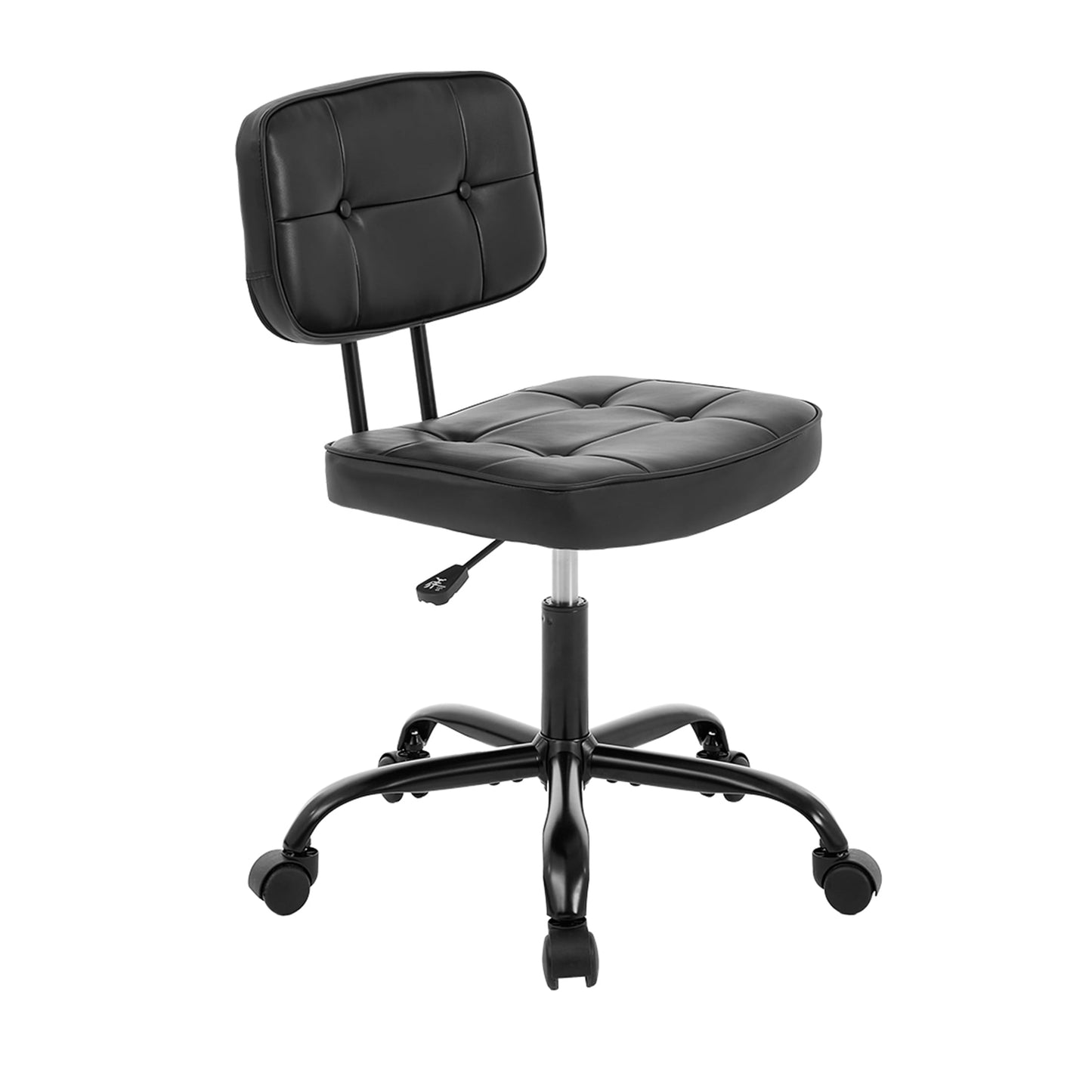 CONCETTA Ergonomic Home Office PU Leather Desk Chair, Small Space, Thickened Cushion, Armless Rolling Chair for Adult, Black
