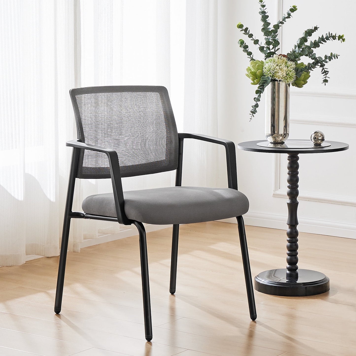 CONCETTA Stacking Reception Office Chair, Mesh Back with Fixed Armrest, Padded Cushion,Gray