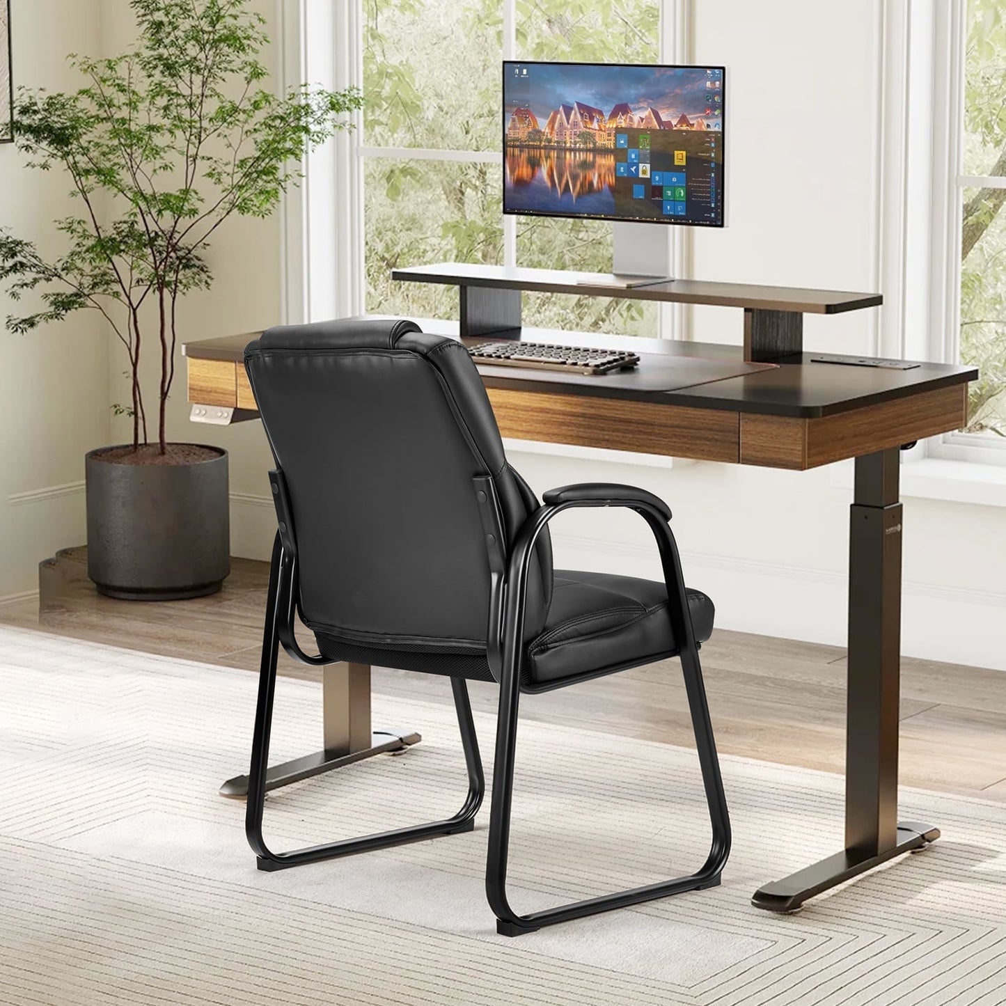 CONCETTA Leather Office Guest Chair, Padded Armrests for Waiting Room and Conference Room Use, Perfect for Home Office