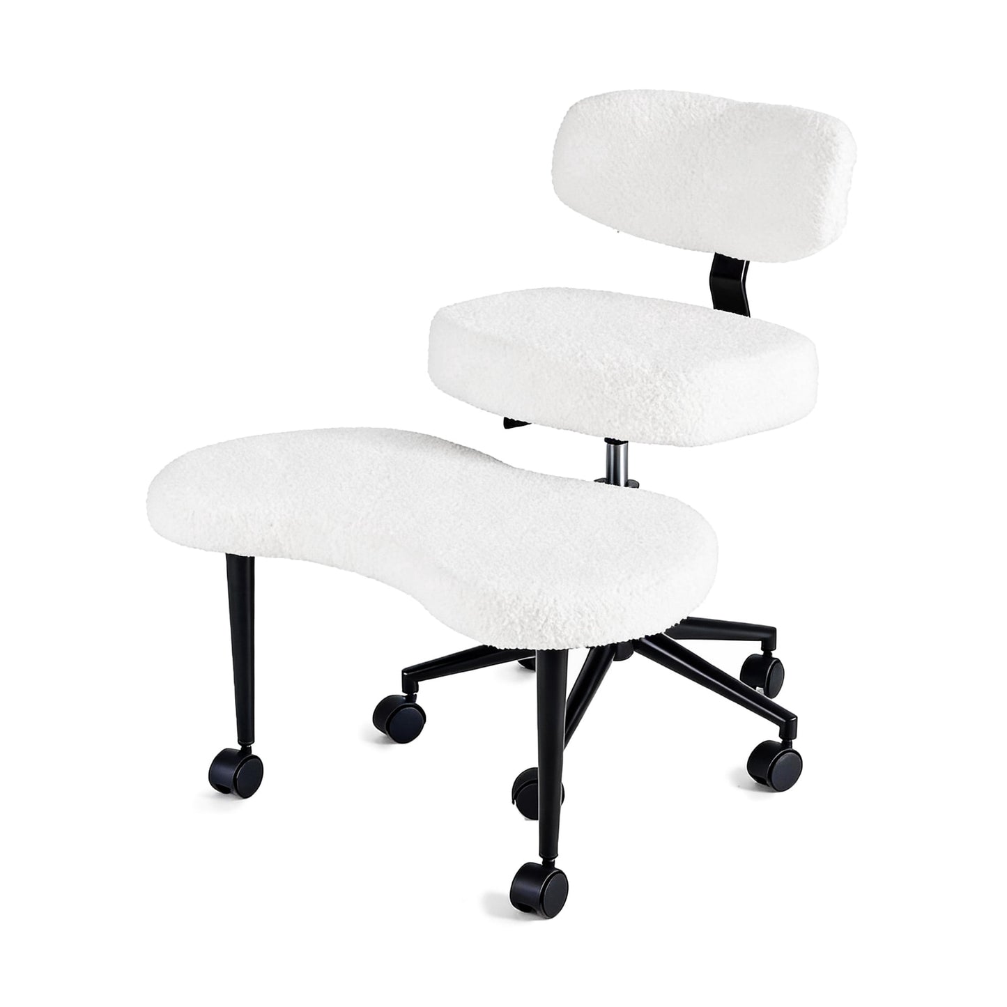 CONCETTA Meditation Cross Legged Chair PRO, Featuring Mobile Casters and 360° Swivel Design, Adjustable Backrest Relieves Pressure, Teddy Velvet, White