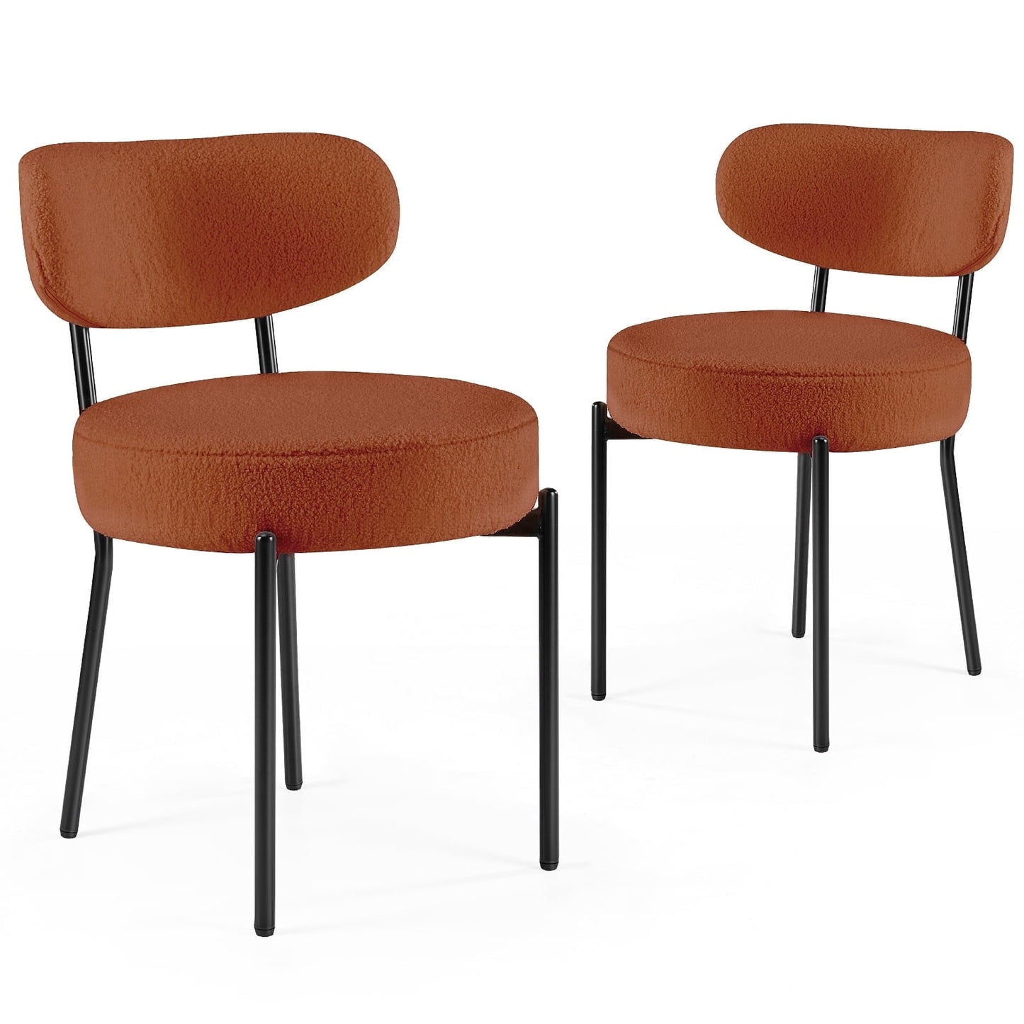CONCETTA Set of 2 Round Dining Chairs, Mid-Century Modern, Soft Seat with Curved Backrest, Orange