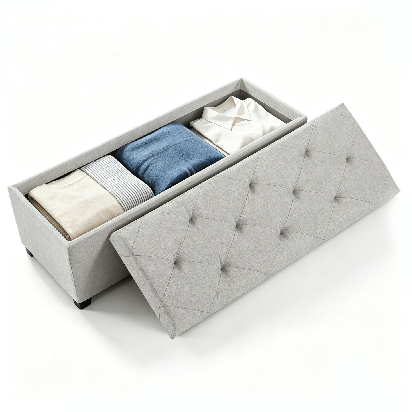 CONCETTA Versatile Storage Ottoman Bench, Tufted Upholstered End of Bed Chest, Foot Rest with Legs, Ample Capacity for Living Room, Entryway, Light Gray
