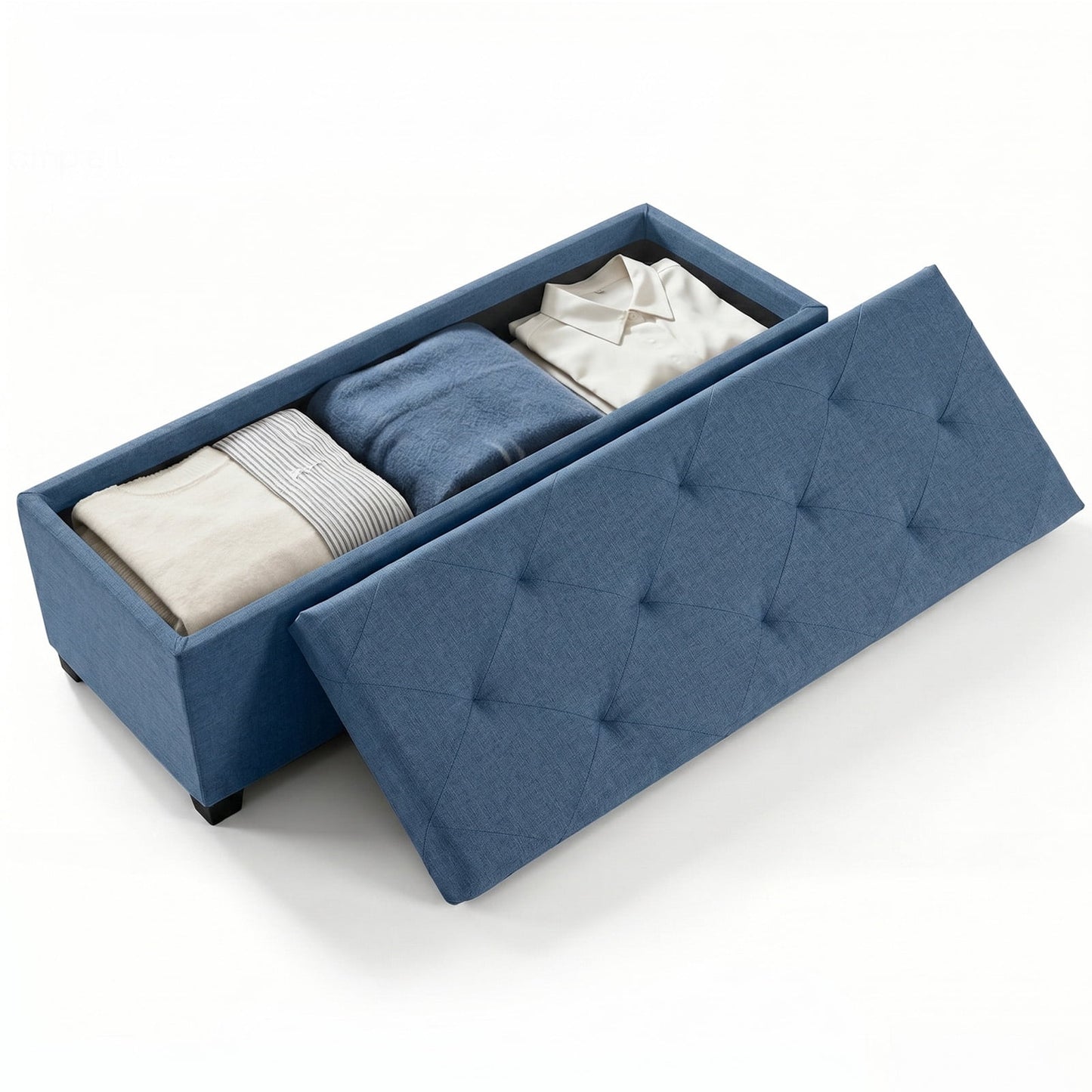 CONCETTA Versatile Storage Ottoman Bench, Tufted Upholstered End of Bed Chest, Foot Rest with Legs, Ample Capacity for Living Room, Entryway, Blue