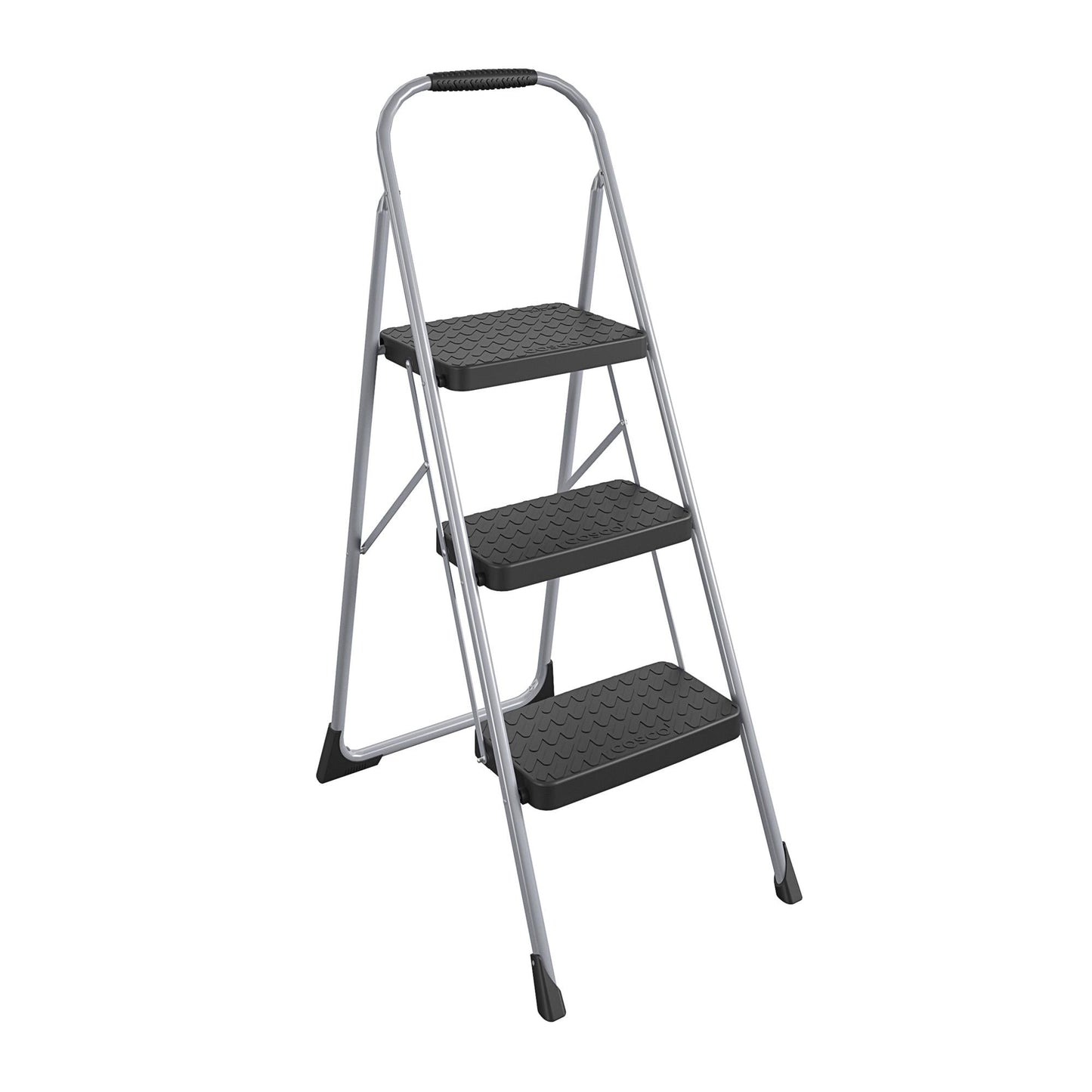 COSCO 3-Step Big Step, Steel Step Stool with Rubber Hand Grip, 9 Ft. Max Reach, 200 lb. Weight Capacity (Platinum/Black)