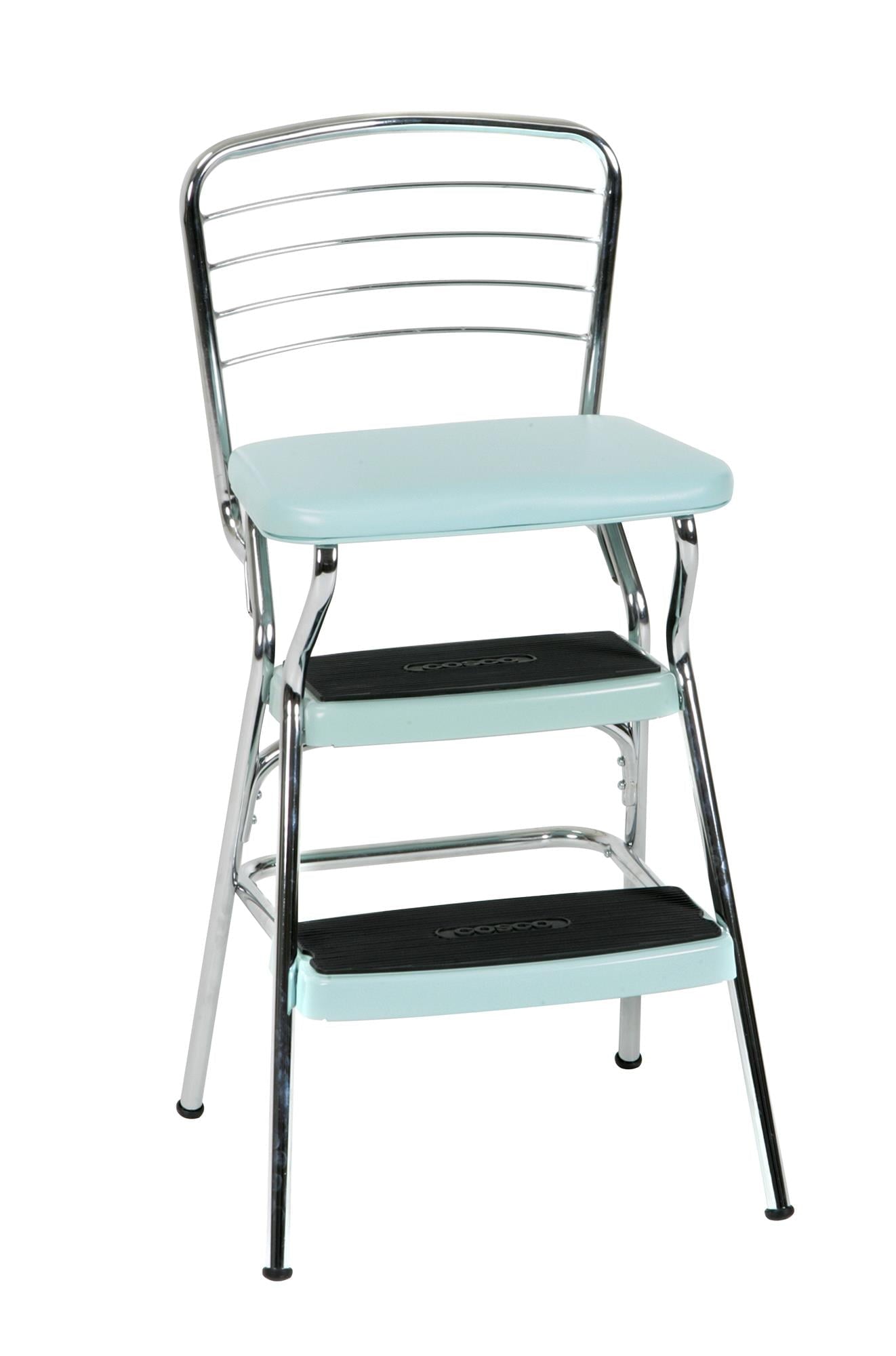 COSCO Stylaire Retro Chair + Step Stool with Flip-Up Seat (Teal, one pack)