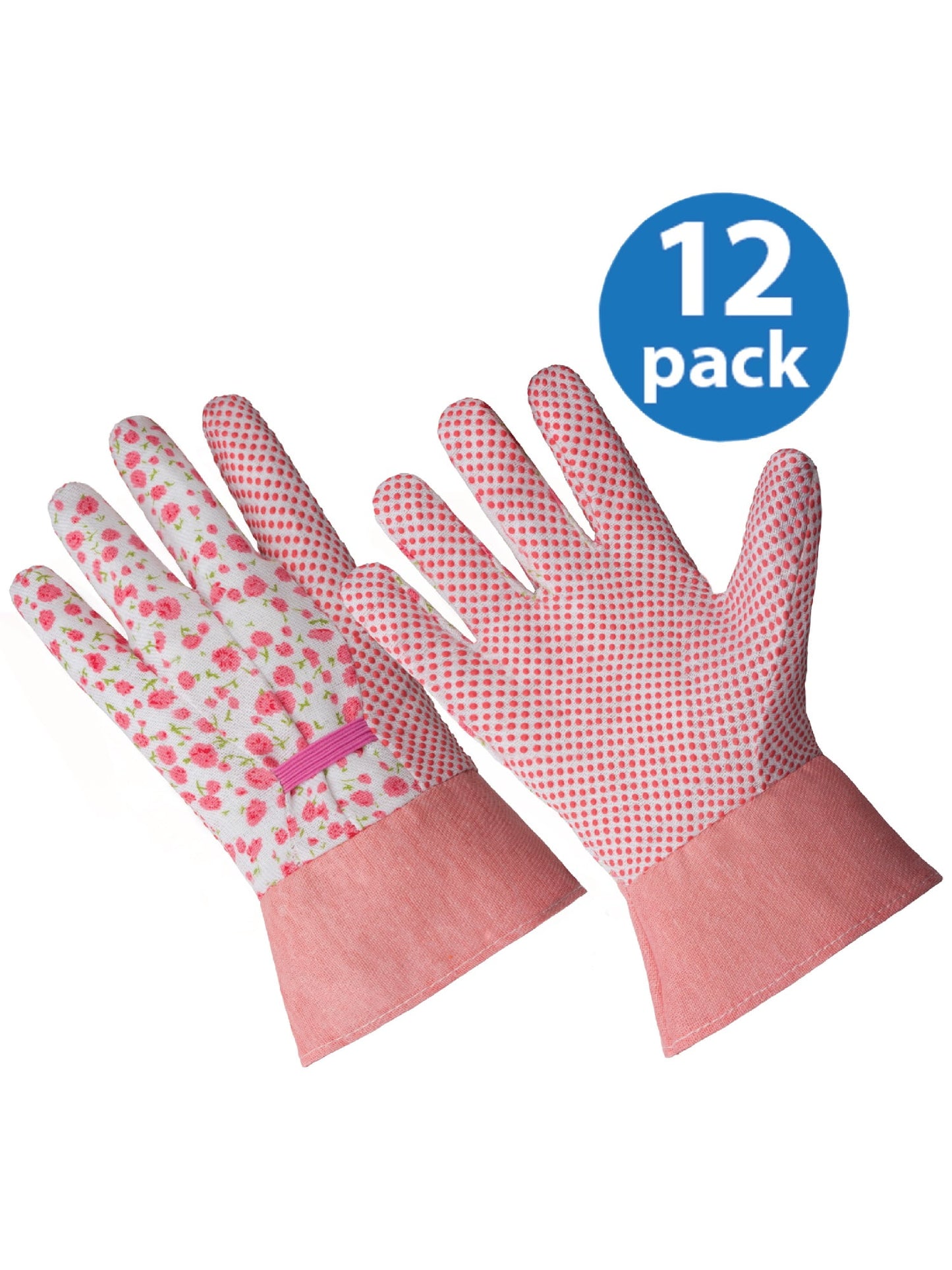 CT7611-S/M-12PK, Ladies Poly/Cotton Gloves, PVC Dotted Grip Palm, Band Top Cuff, 12 Pair Value Pack