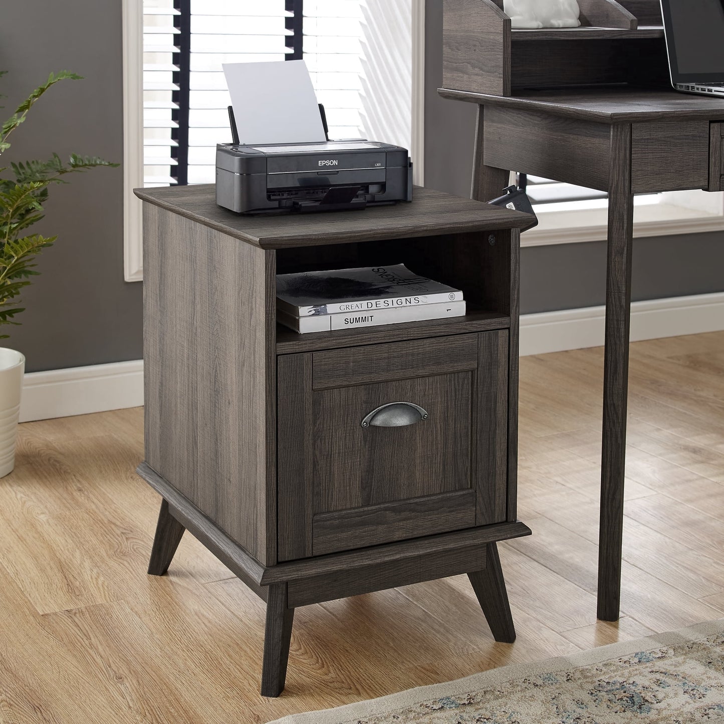 Caffoz Newport Series Wood Home Office File Cabinet with Drawer in Smoke Oak