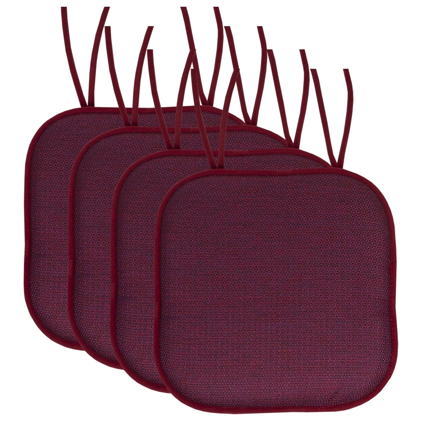 Cameron Memory Foam Non-Slip Chair Cushion Pad with Ties 4-Pack- Wine