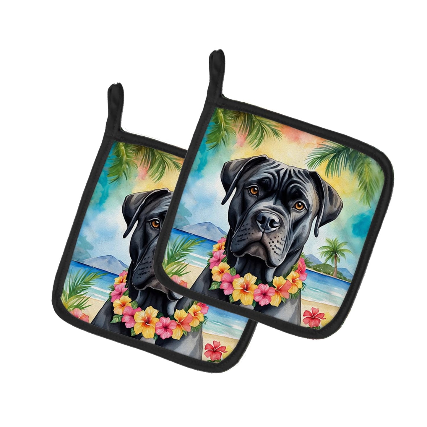 Cane Corso Luau Pair of Pot Holders