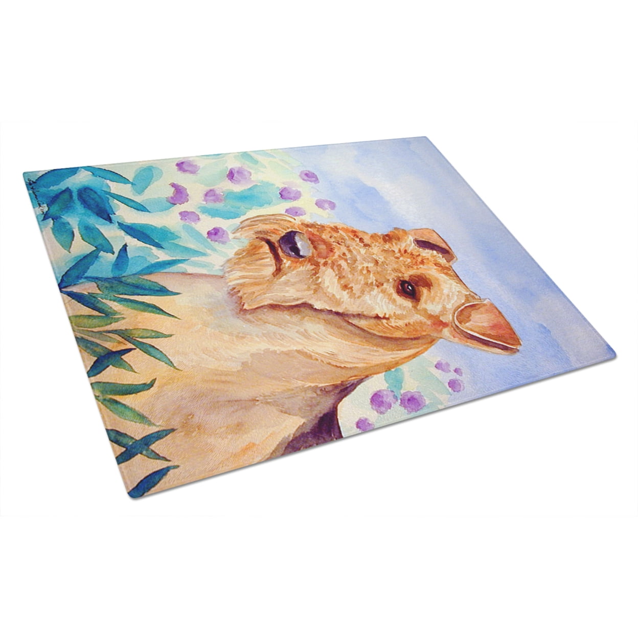 Caroline's Treasures 7007LCB Airedale Terrier in Flowers Glass Cutting Board Large, 12H x 16W, multicolor