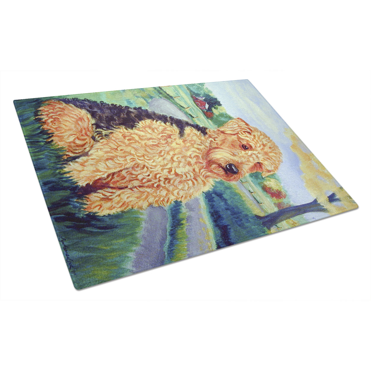 Caroline's Treasures 7096LCB Airedale Terrier Glass Cutting Board Large, 12H x 16W, multicolor