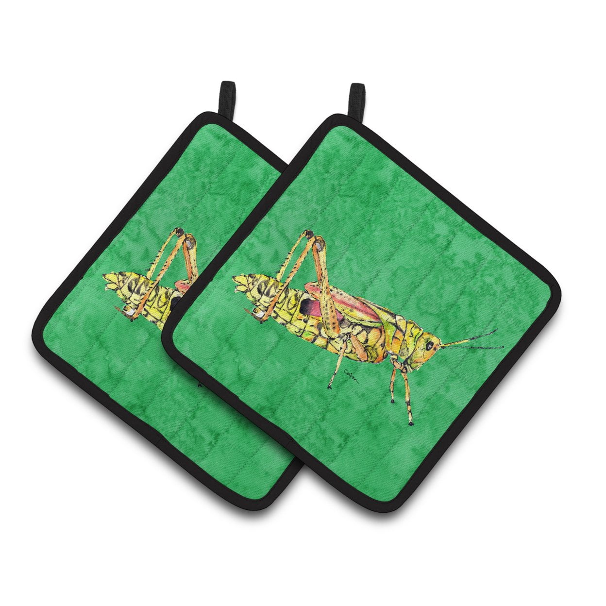 Caroline's Treasures 8849PTHD Grasshopper on Green Pair of Pot Holders , 7.5HX7.5W, multicolor