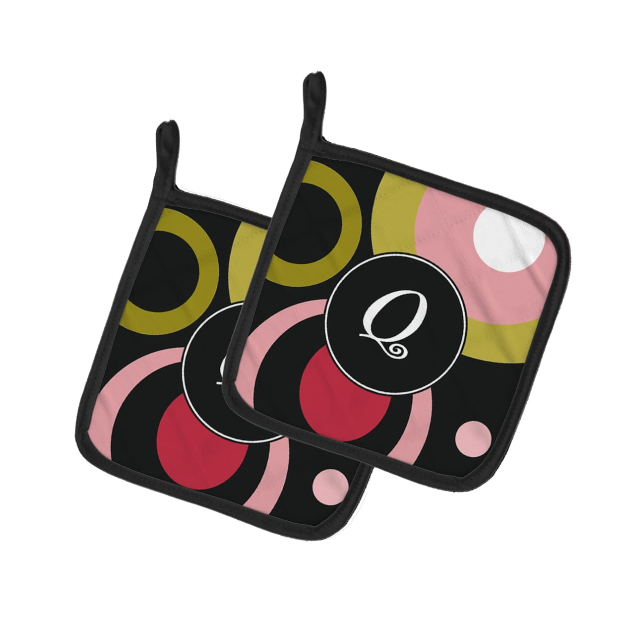 Caroline's Treasures AM1001-QPTHD Letter Q Monogram - Retro in Black Pair of Pot Holders , 7.5HX7.5W, multicolor