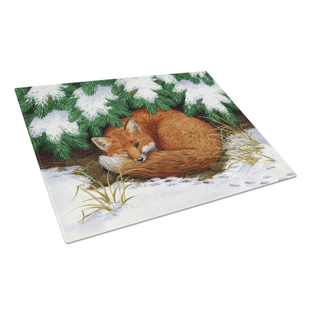 Caroline's Treasures ASA2185LCB Naptime Fox Glass Cutting Board Large, 12H x 16W, multicolor