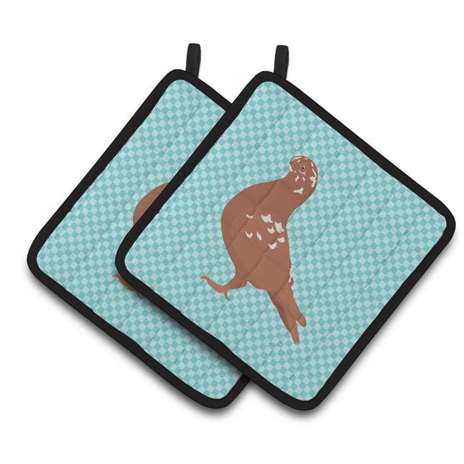 Caroline's Treasures African Owl Pigeon Blue Check Pair of Pot Holders