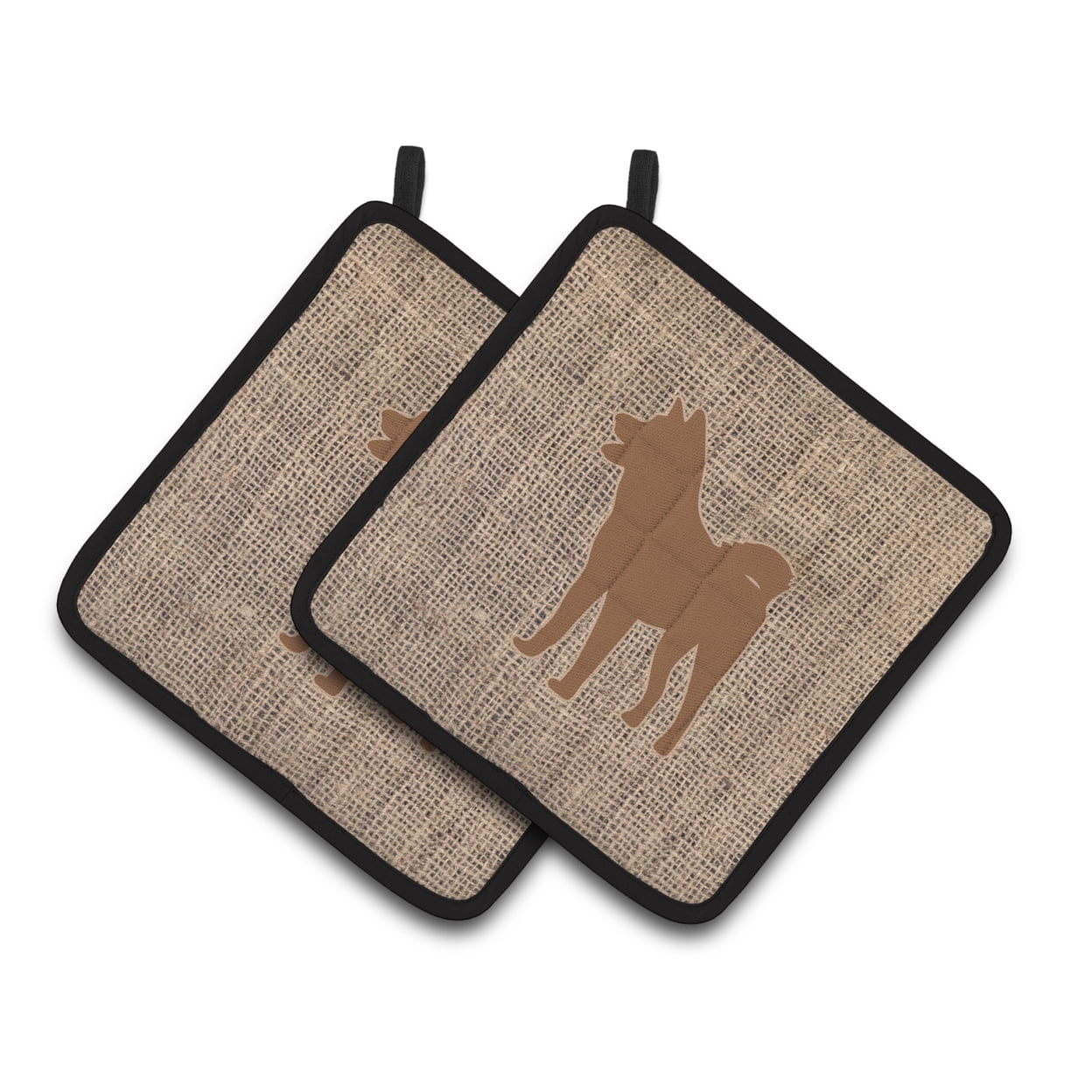 Caroline's Treasures Akita Faux Burlap and Brown Pair of Pot Holders