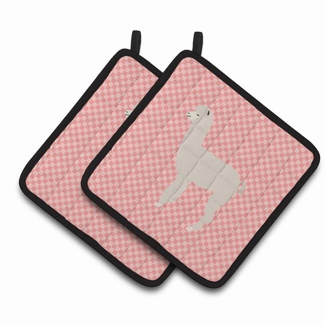 Caroline's Treasures Alpaca Pink Check Pair of Pot Holders