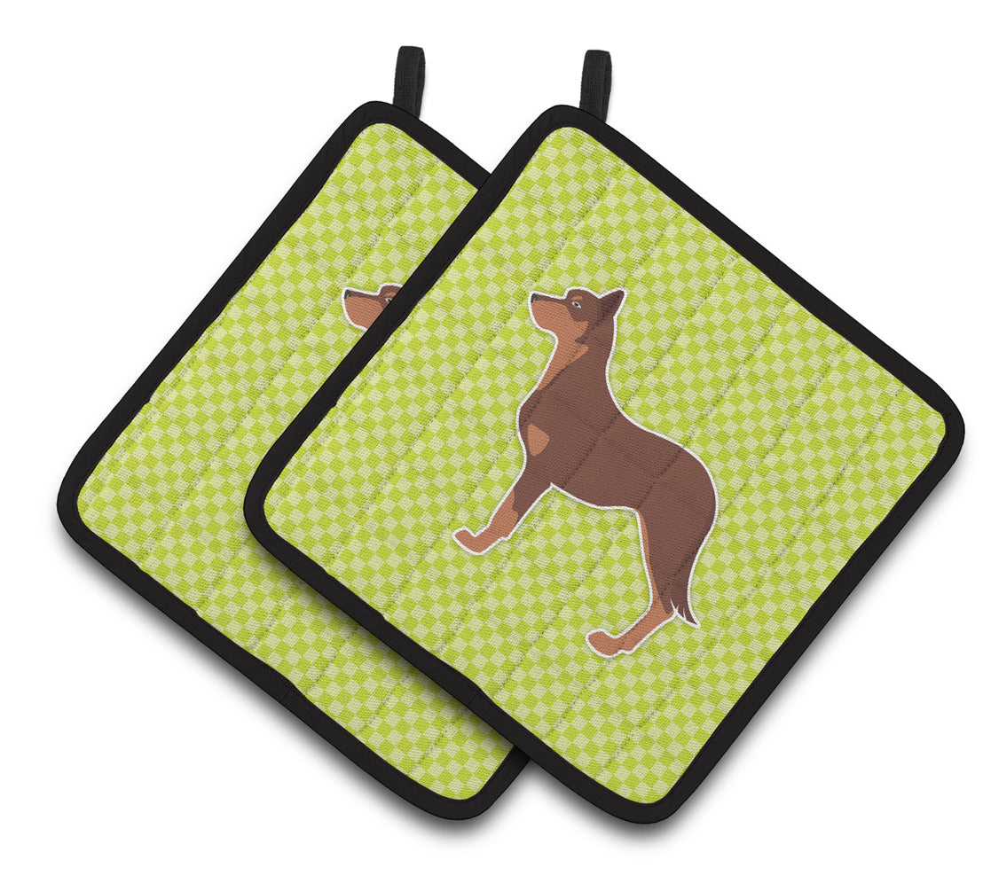 Caroline's Treasures Australian Kelpie Dog Checkerboard Green Pair of Pot Holders